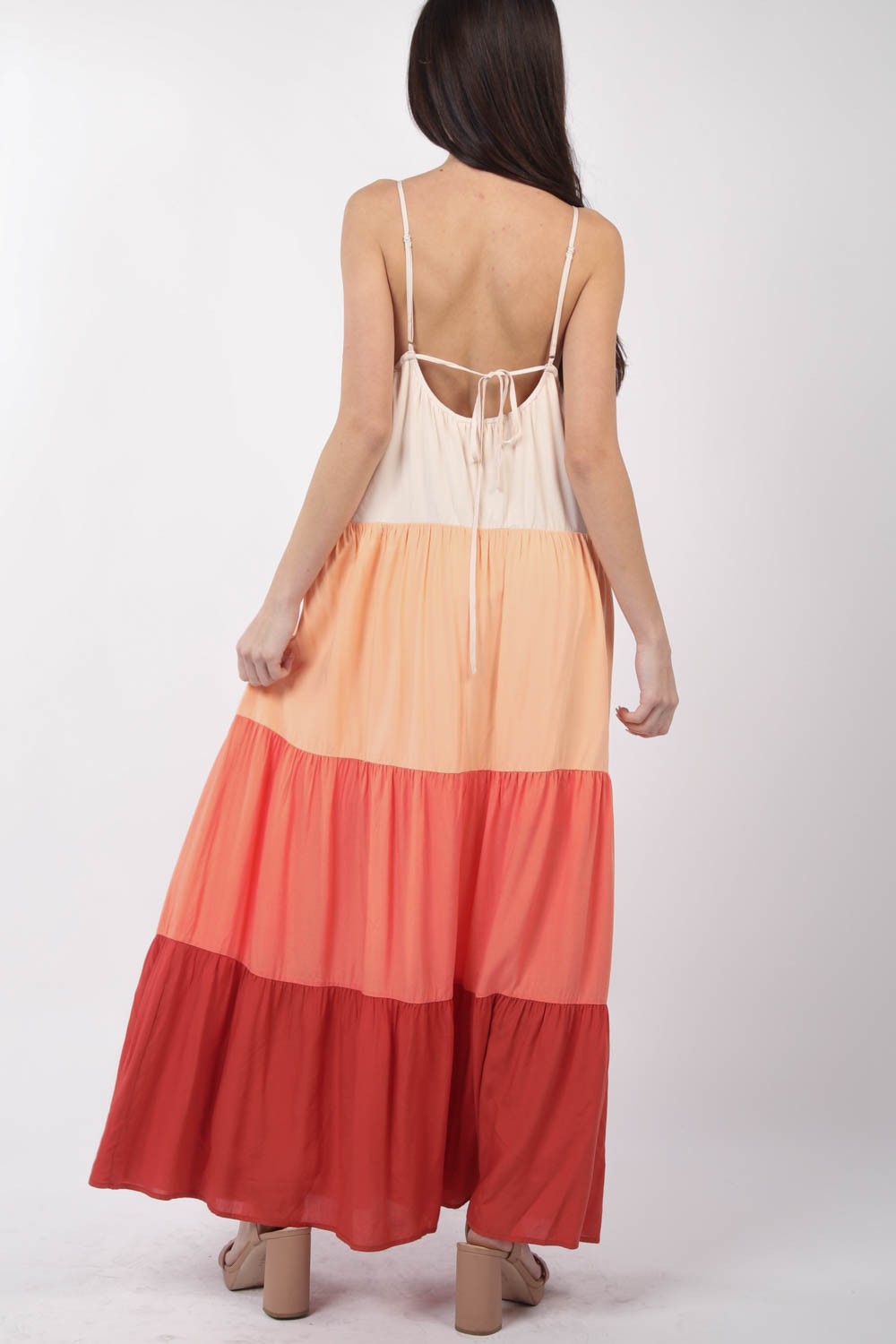 VERY J Color Block Tiered Maxi Cami Dress - AllIn Computer