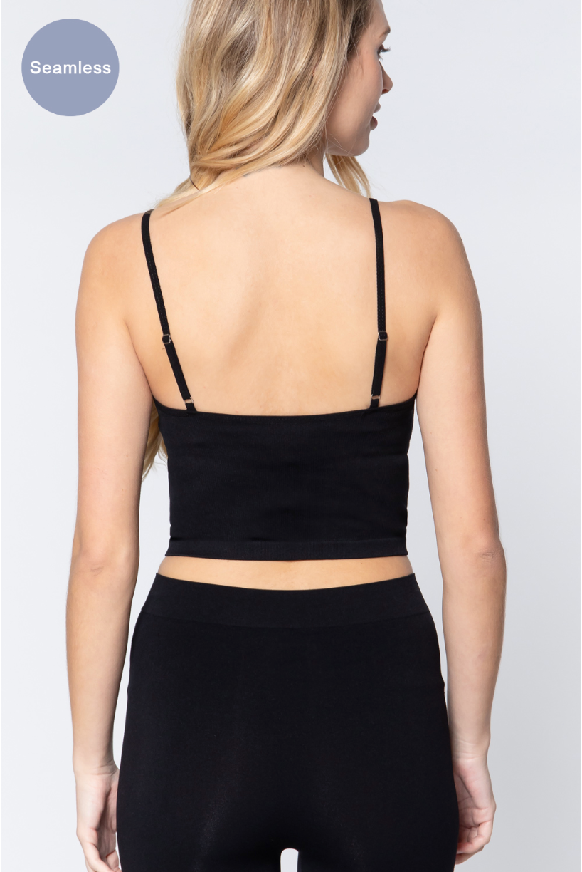 ACTIVE BASIC Round Neck Crop Rib Seamless Cami - AllIn Computer