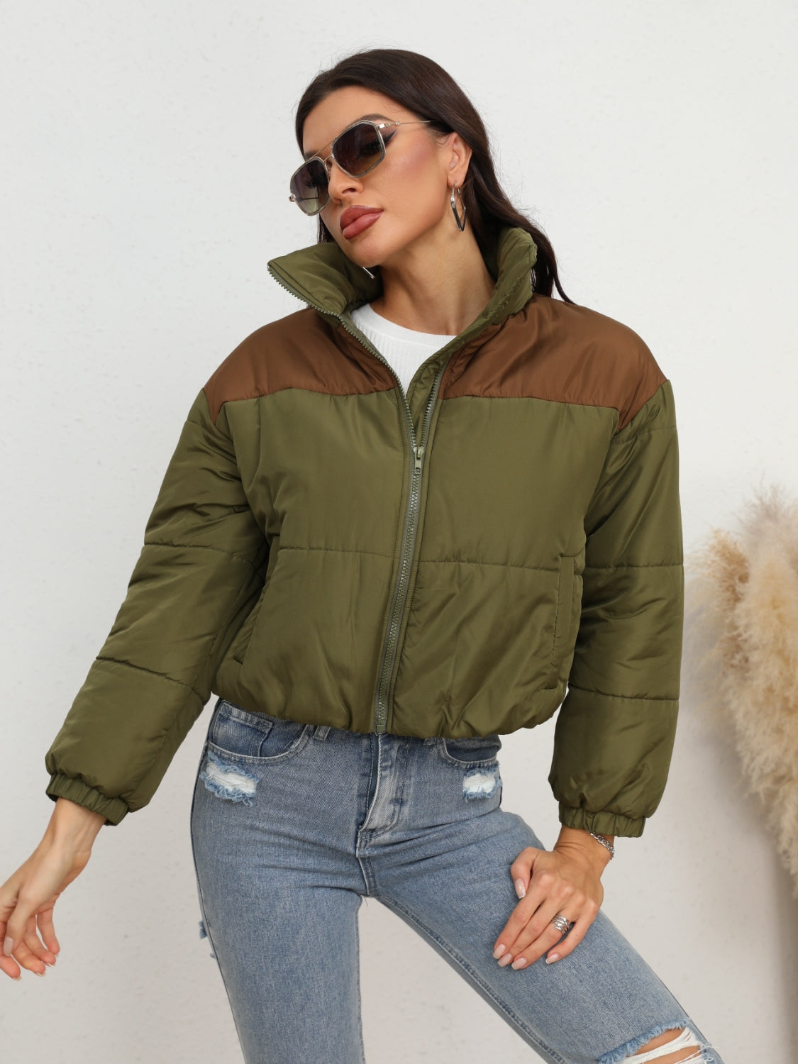 Two-Tone Zip-Up Puffer Jacket - AllIn Computer