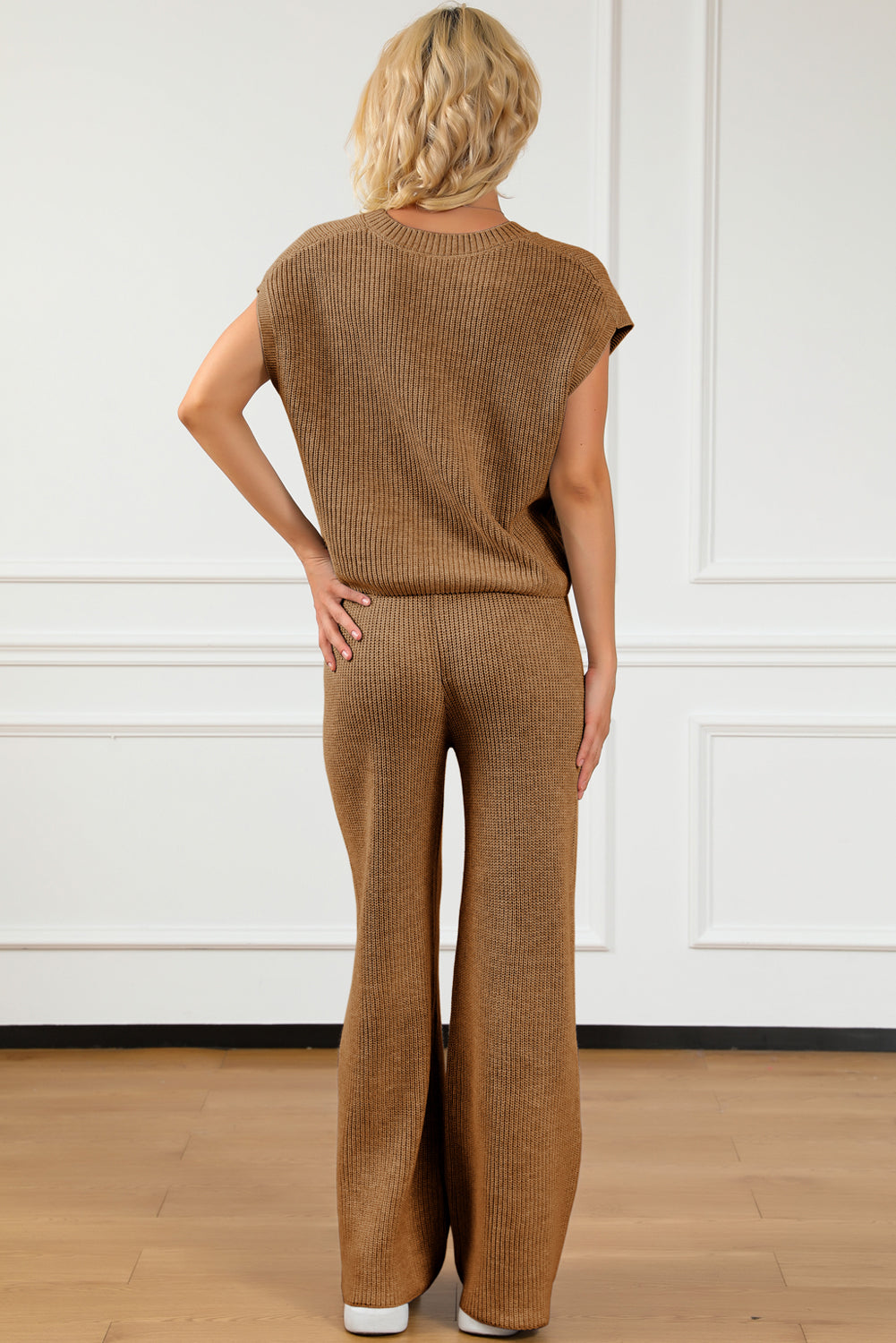 Pocketed V-Neck Top and Wide Leg Sweater Set - AllIn Computer