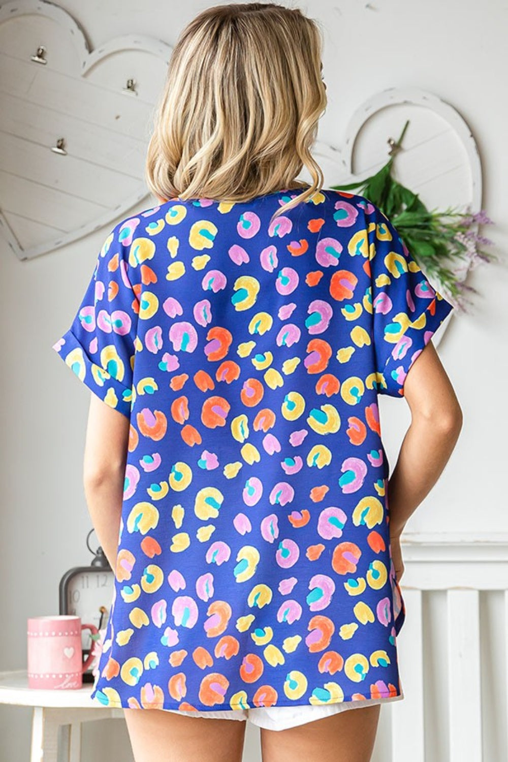 First Love Printed V-Neck Short Sleeve Blouse - AllIn Computer