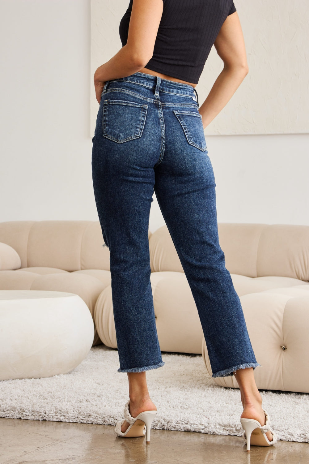 RFM Crop Dylan Full Size Tummy Control Distressed High Waist Raw Hem Jeans - AllIn Computer