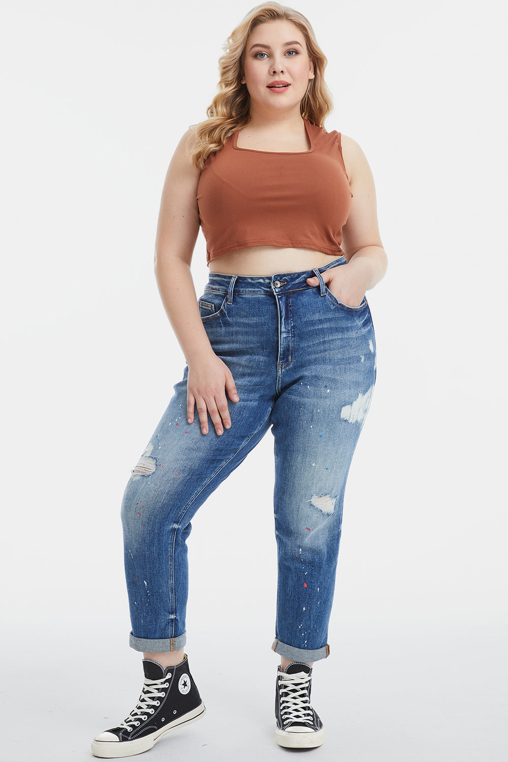 BAYEAS Full Size High Waist Distressed Paint Splatter Pattern Jeans - AllIn Computer