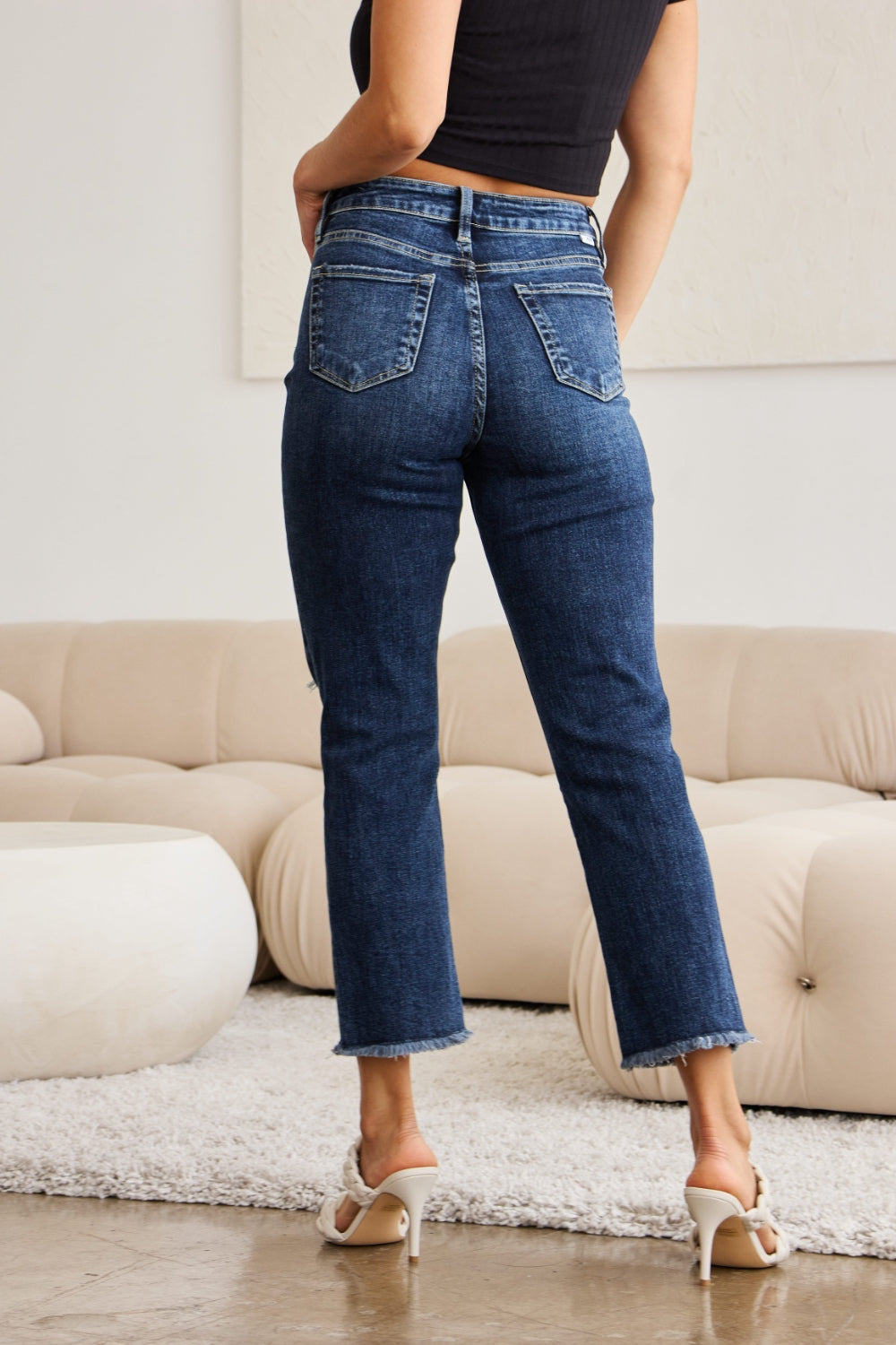 RFM Crop Dylan Full Size Tummy Control Distressed High Waist Raw Hem Jeans - AllIn Computer