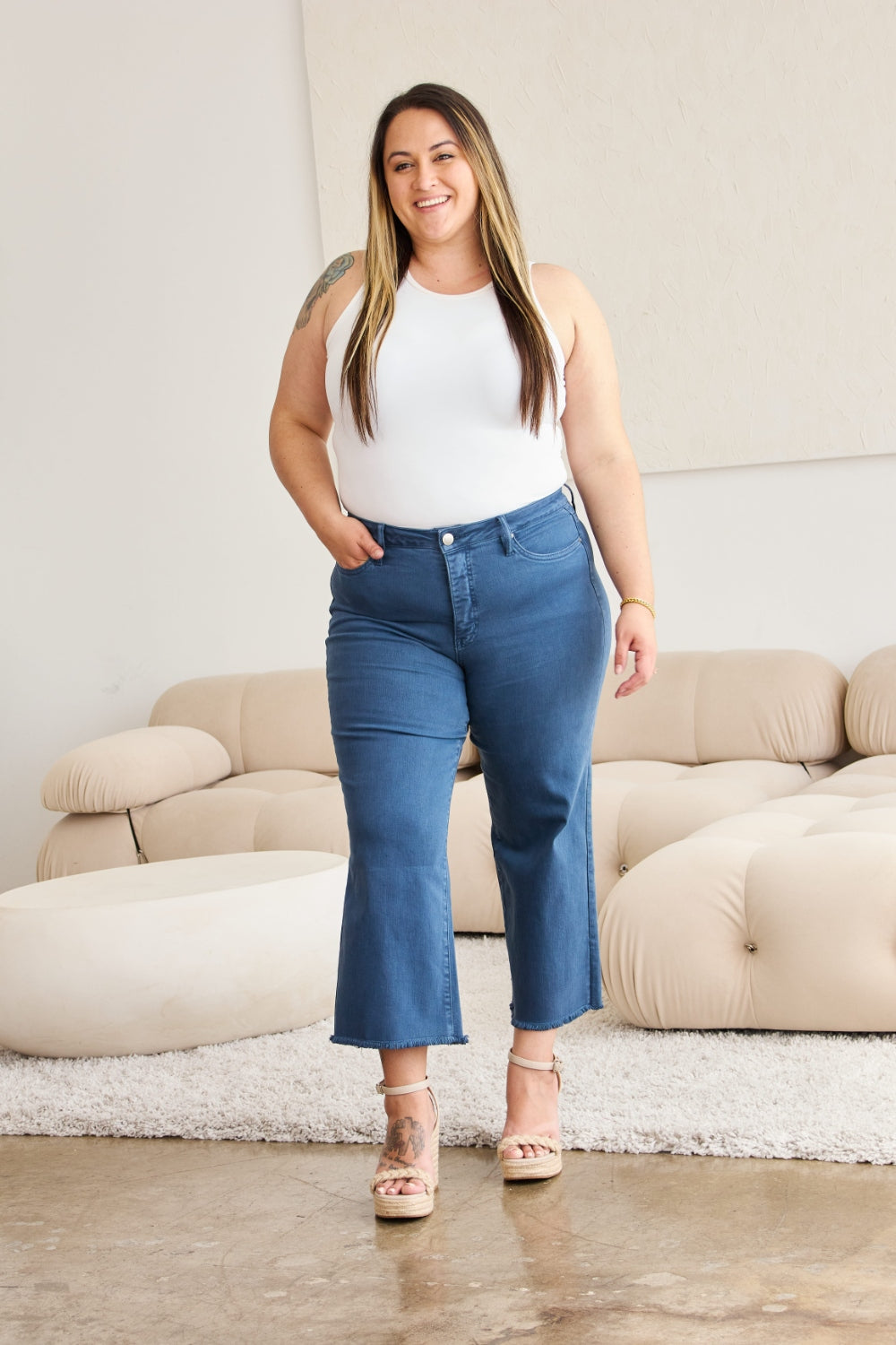 RFM Crop Chloe Full Size Tummy Control High Waist Raw Hem Jeans - AllIn Computer