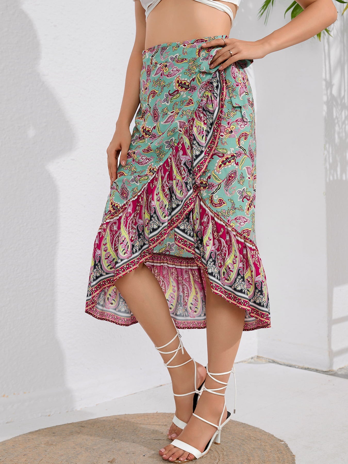 Tie Waistband Flounce Hem Midi Skirt | CLOTHING,SHOES & ACCESSORIES | CATHSNNA, flounce hem skirt, midi skirt, Ship From Overseas, skirt | Trendsi