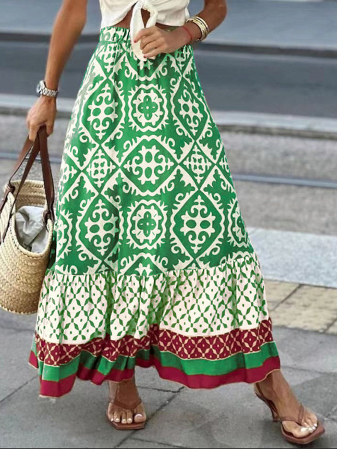 Geometric Elastic Waist Maxi Skirt - AllIn Computer