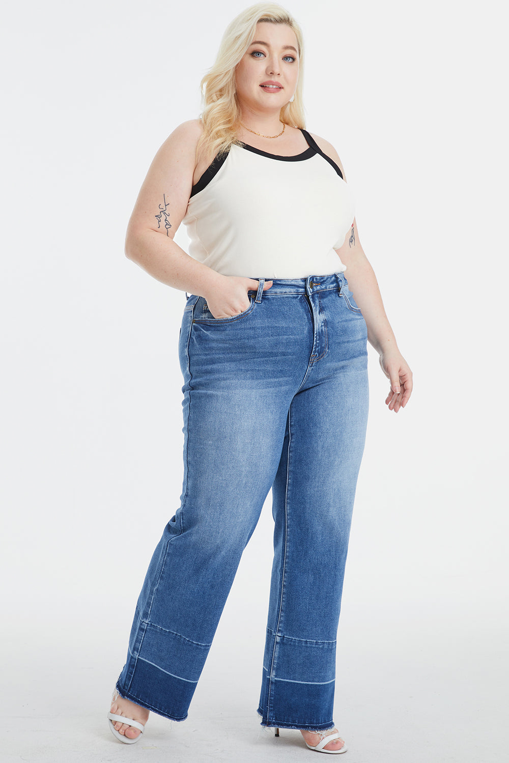 BAYEAS Full Size High Waist Cat's Whisker Wide Leg Jeans - AllIn Computer