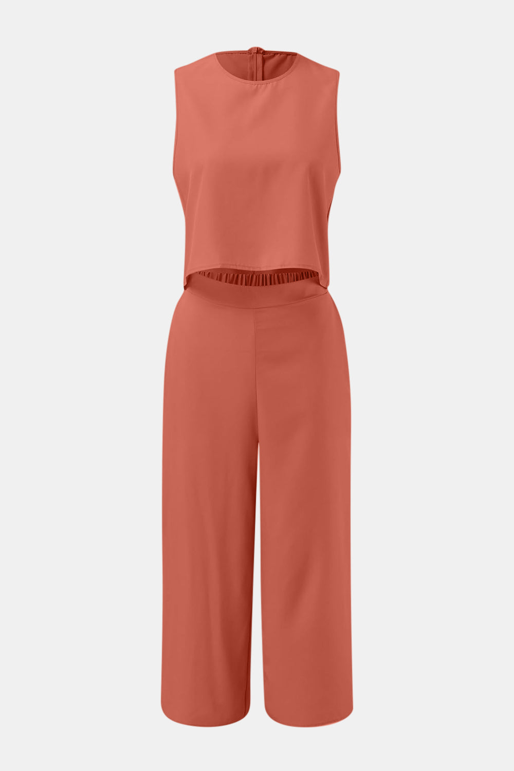 Round Neck Top and Wide Leg Pants Set - AllIn Computer