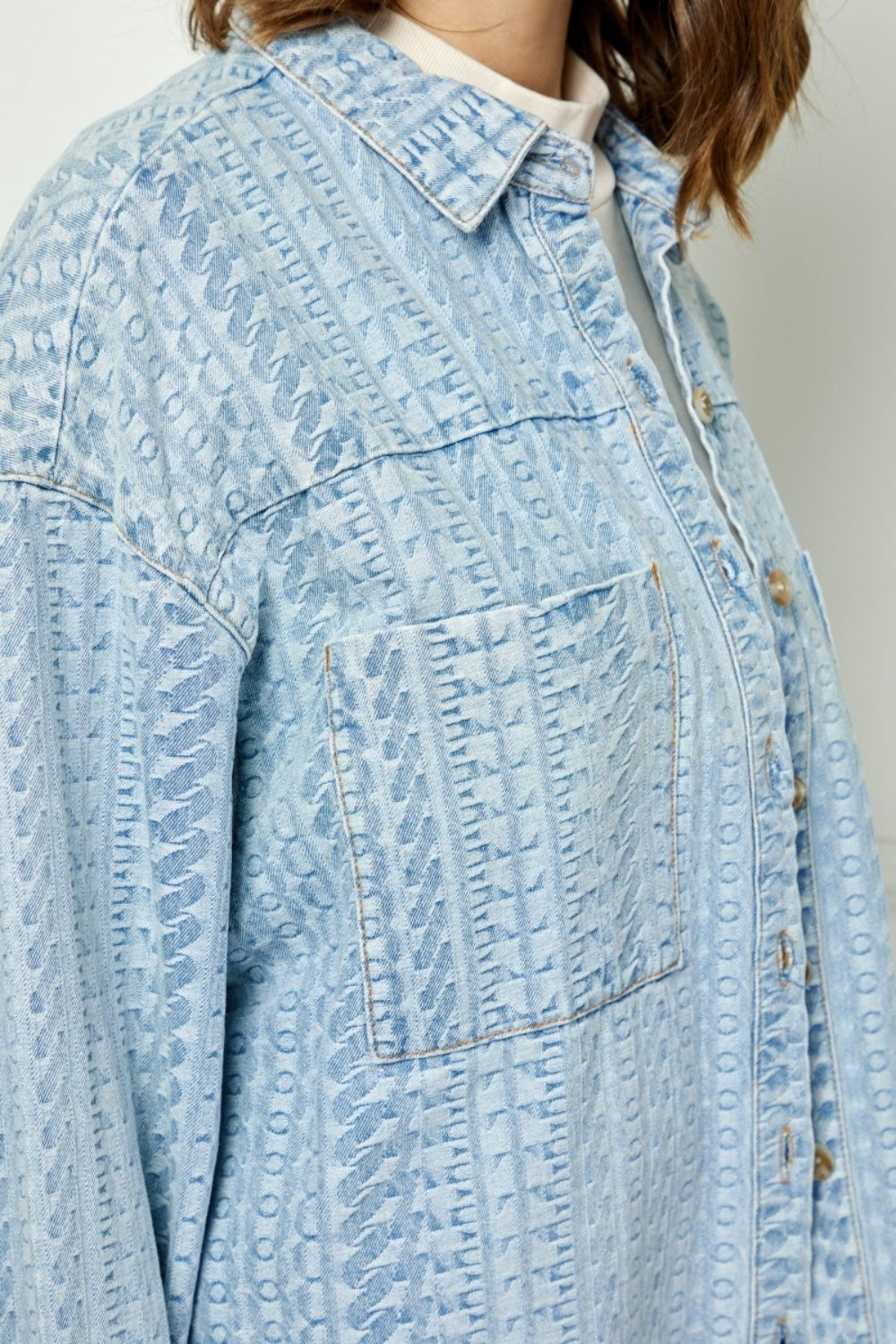 Veveret Button Up Dropped Shoulder Denim Top - AllIn Computer