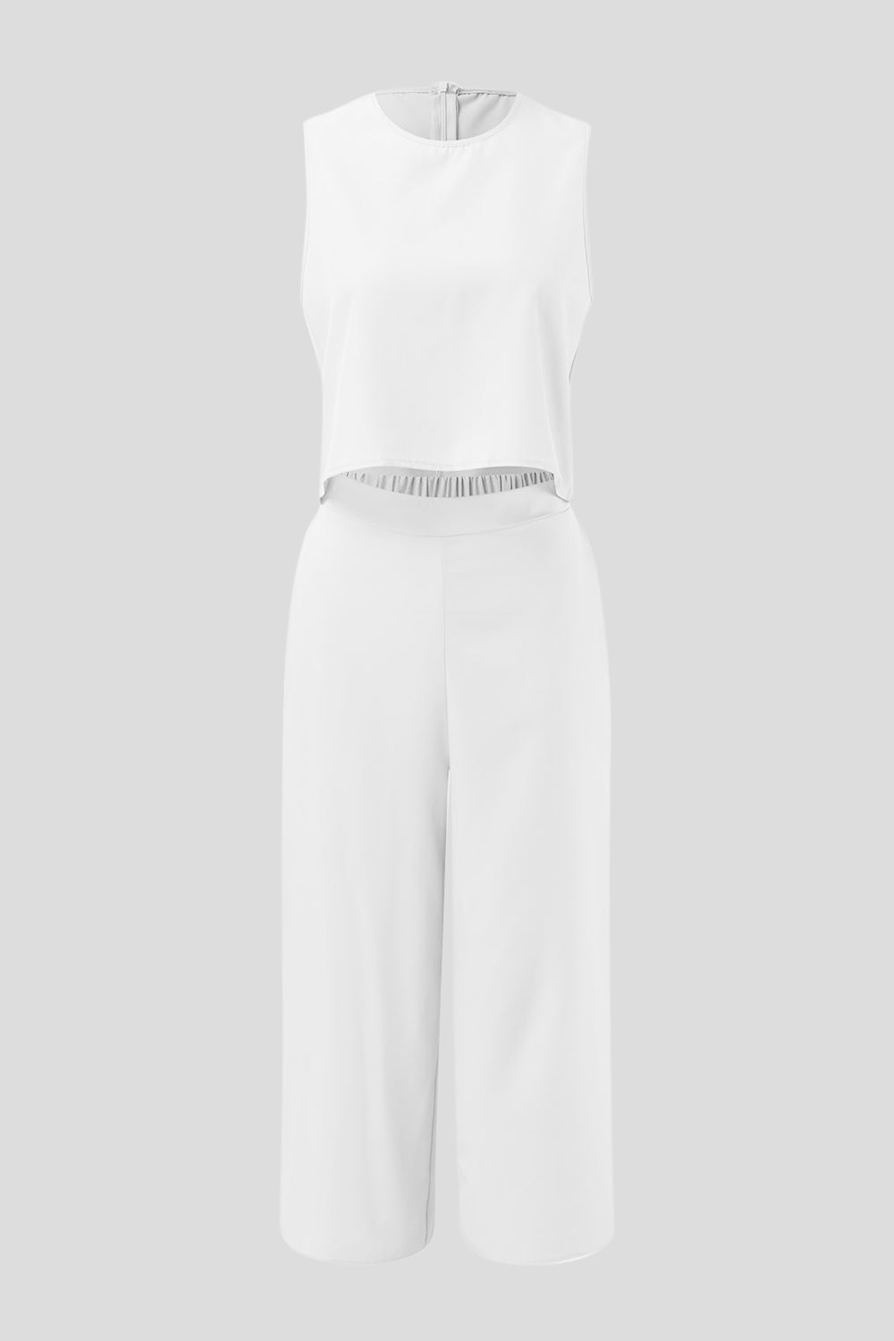 Round Neck Top and Wide Leg Pants Set - AllIn Computer