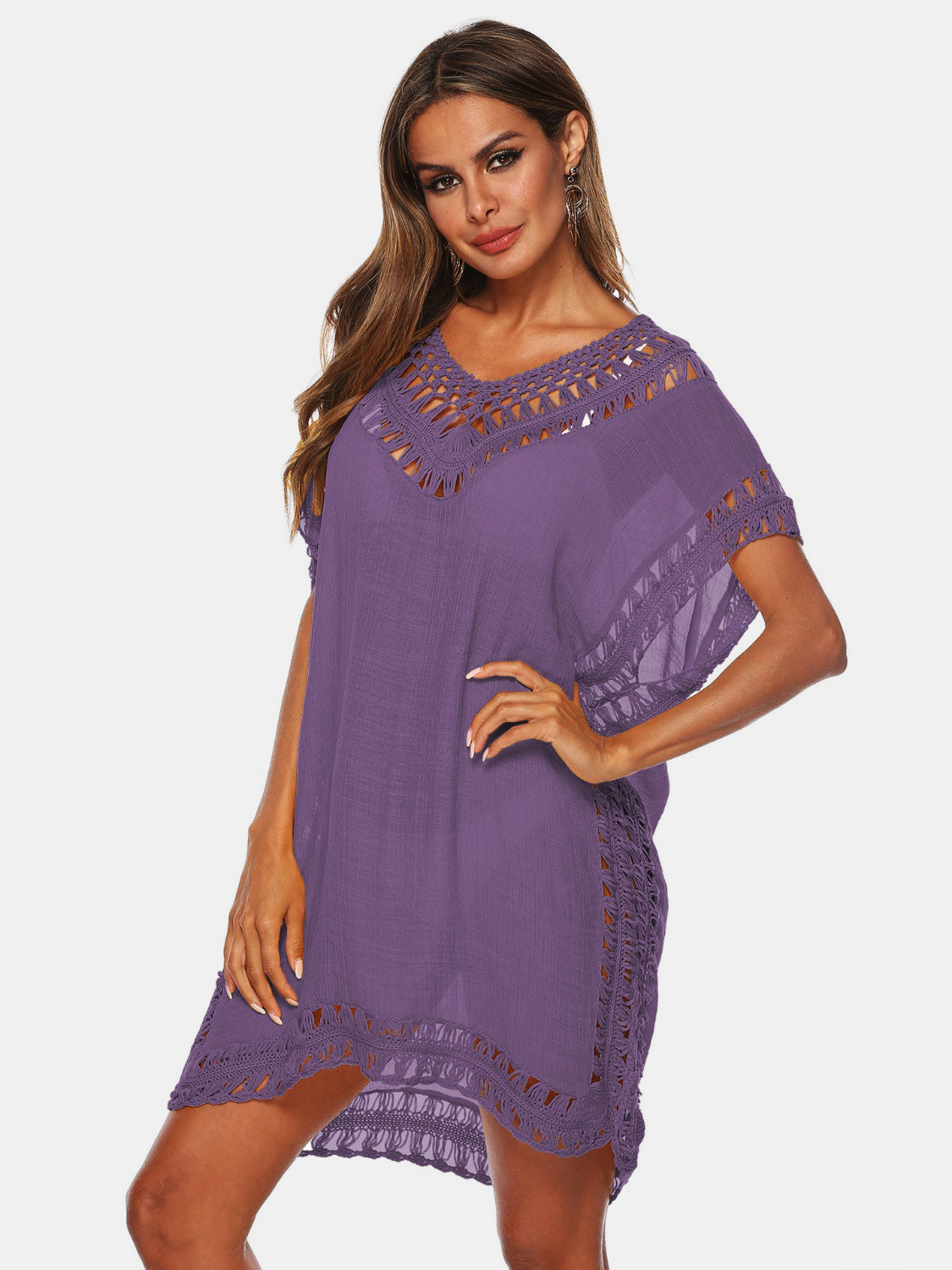 Cutout V-Neck Short Sleeve Cover-Up - AllIn Computer