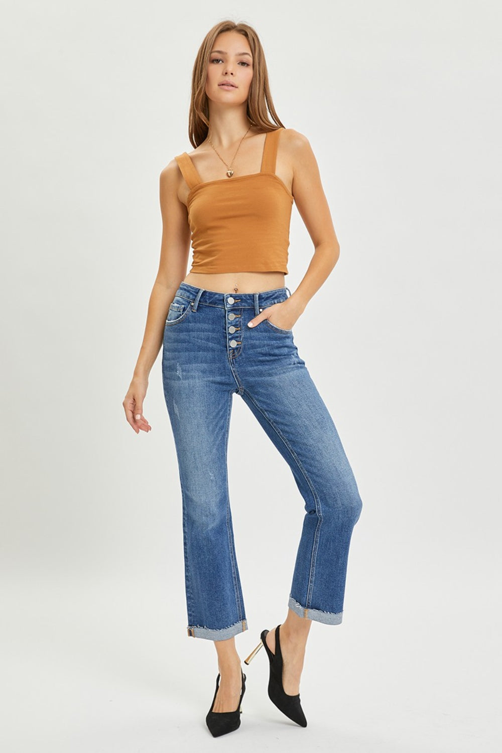 RISEN Full Size Button Fly Cropped Bootcut Jeans - AllIn Computer