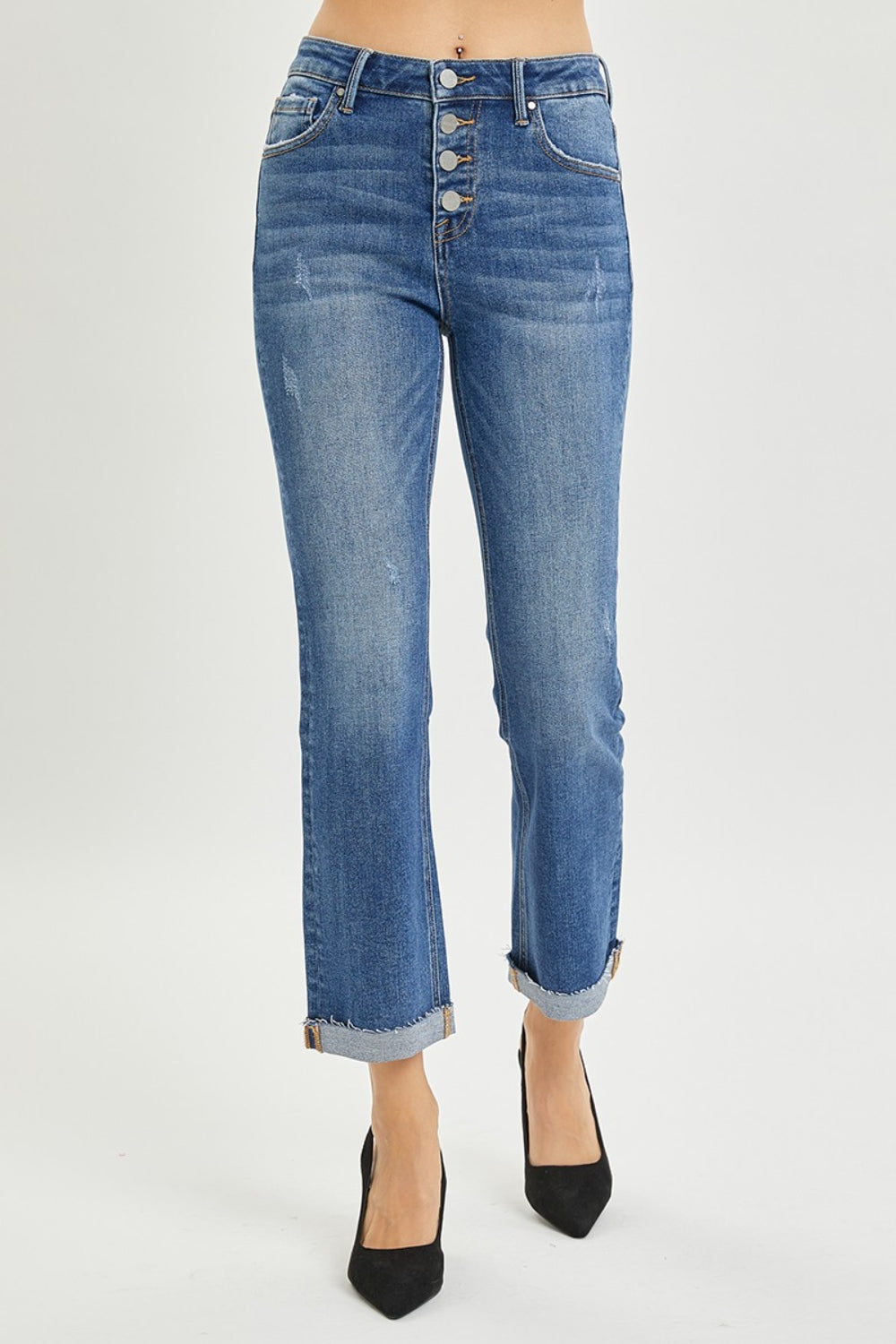RISEN Full Size Button Fly Cropped Bootcut Jeans - AllIn Computer