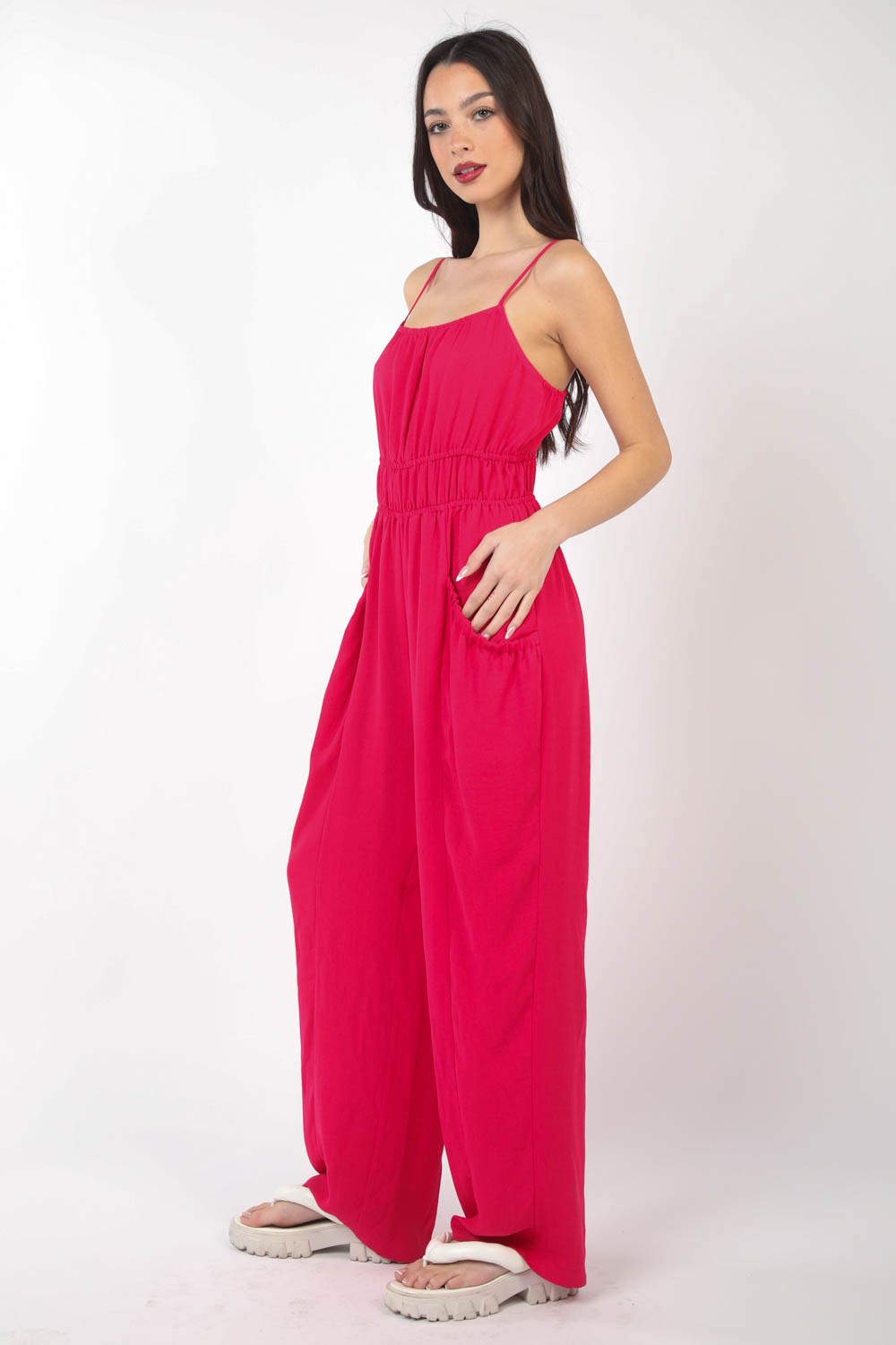 VERY J Pintuck Detail Woven Sleeveless Jumpsuit - AllIn Computer