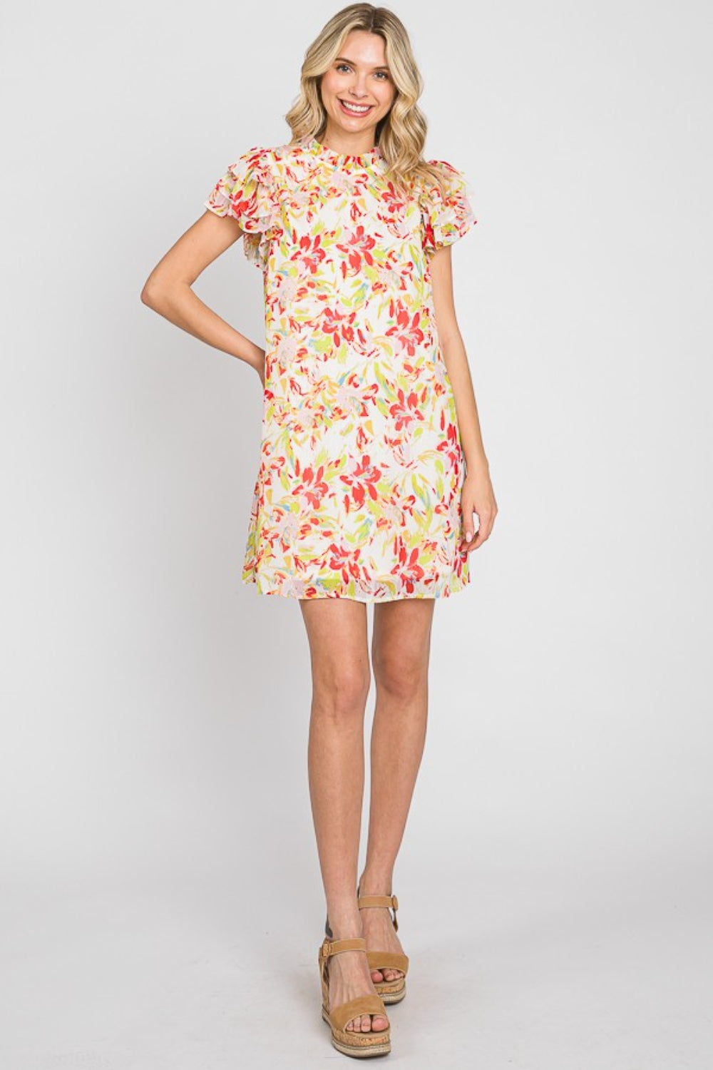GeeGee Floral Short Sleeve Mini Dress - AllIn Computer