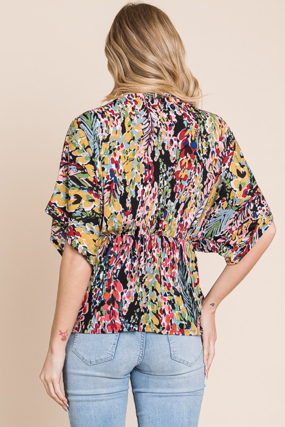 BOMBOM Printed Surplice Peplum Blouse - AllIn Computer