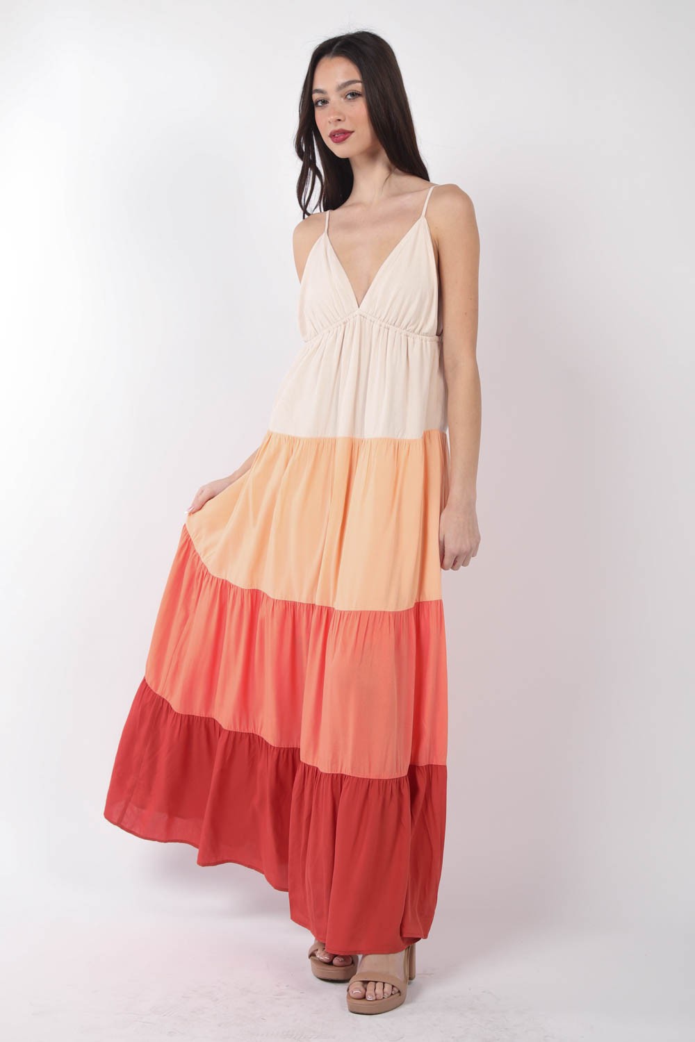 VERY J Color Block Tiered Maxi Cami Dress - AllIn Computer