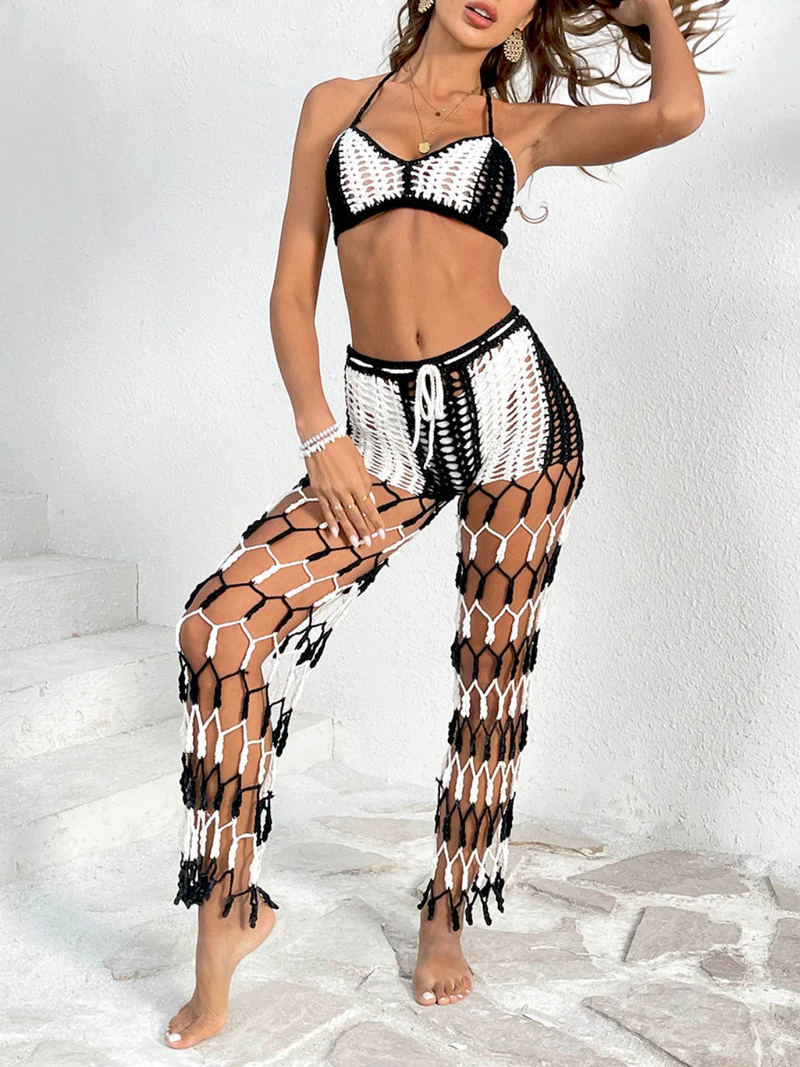 Cutout Halter Neck Top and Pants Two-Piece Swim Set - AllIn Computer