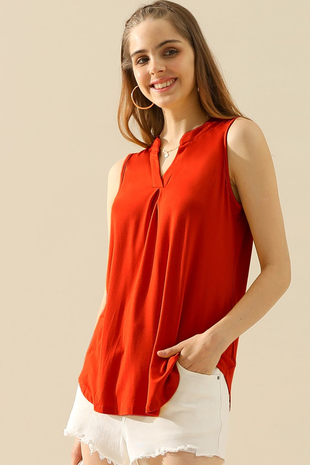 Ninexis Full Size Notched Sleeveless Top - AllIn Computer