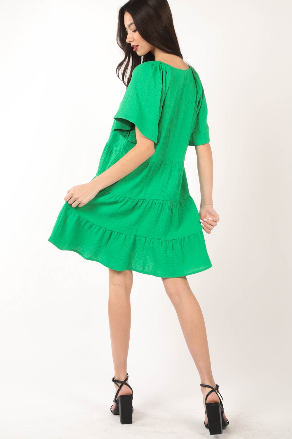 VERY J Texture V-Neck Ruffled Tiered Dress - AllIn Computer