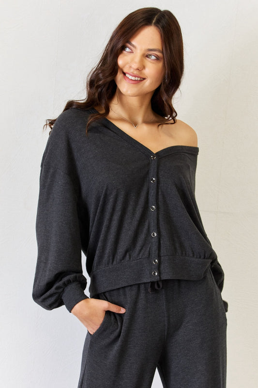 RISEN Ultra Soft  Button Up Long Sleeve Lounge Cardigan - AllIn Computer