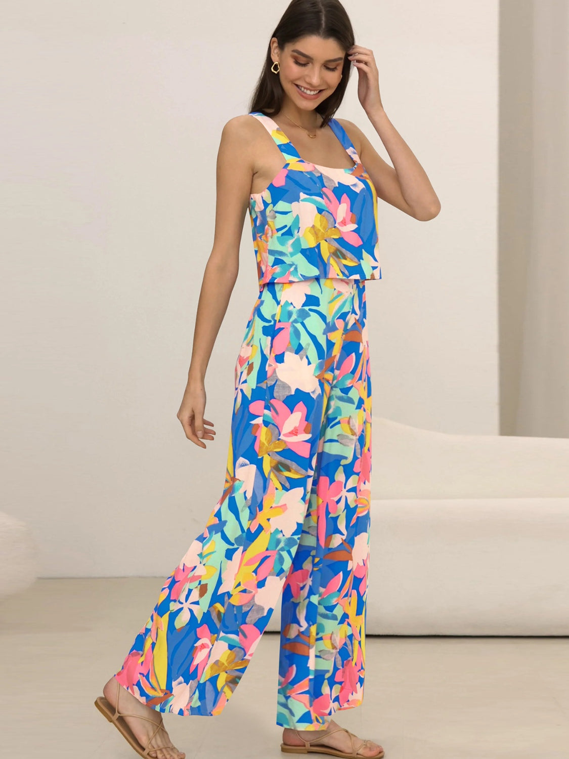 Printed Wide Strap Top and Pants Set - AllIn Computer