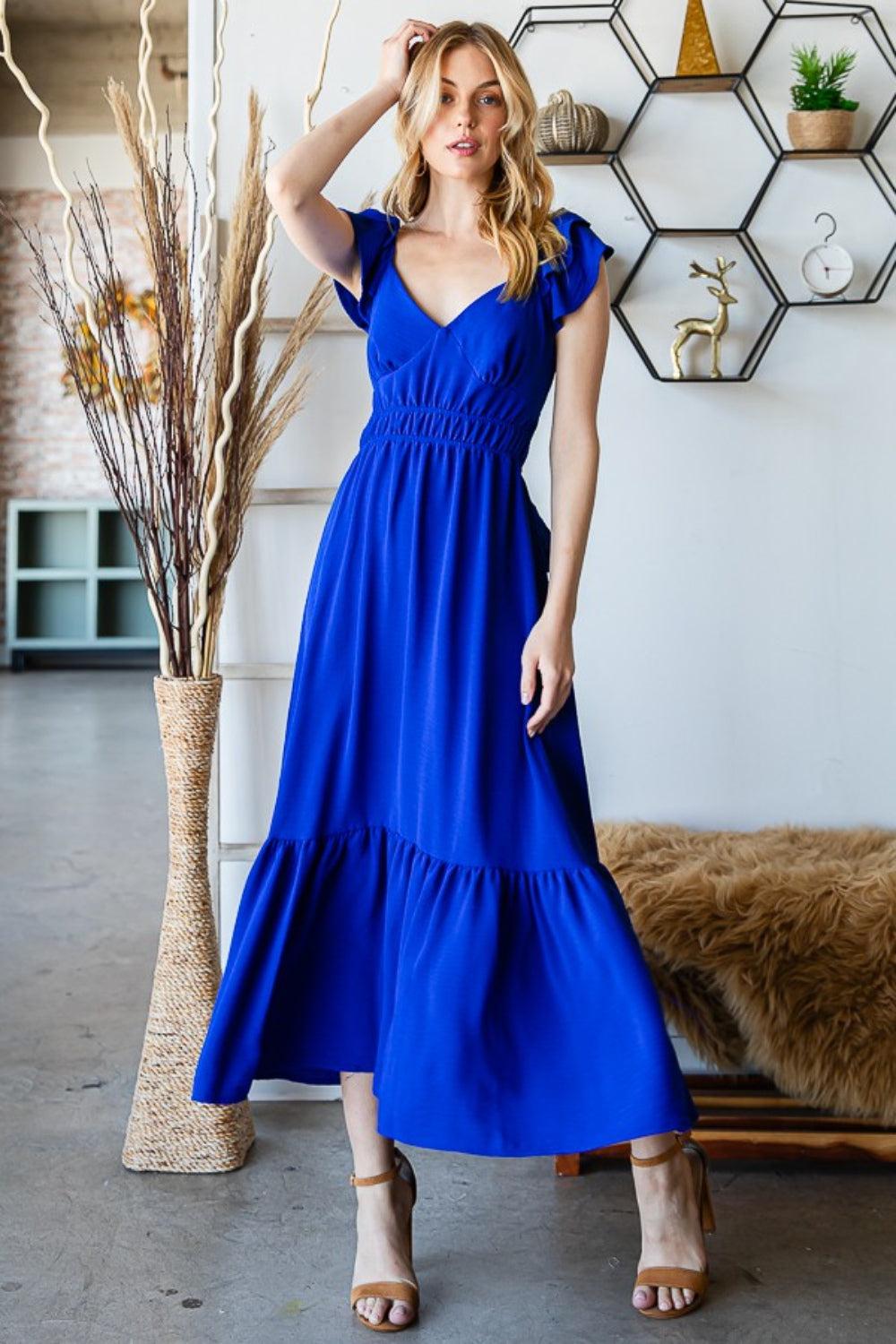 Reborn J Tie Back Sleeveless Ruffled Midi Dress - AllIn Computer
