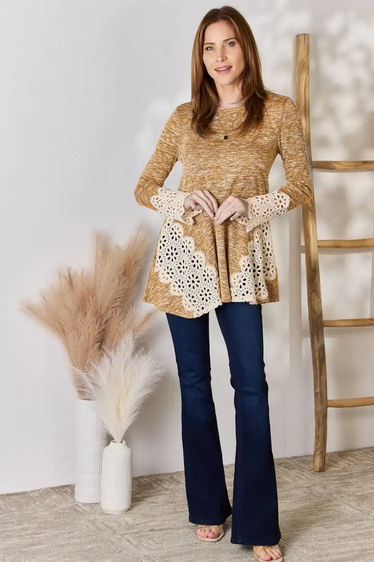 Hailey & Co Round Neck Crochet Detail Knit Top - AllIn Computer