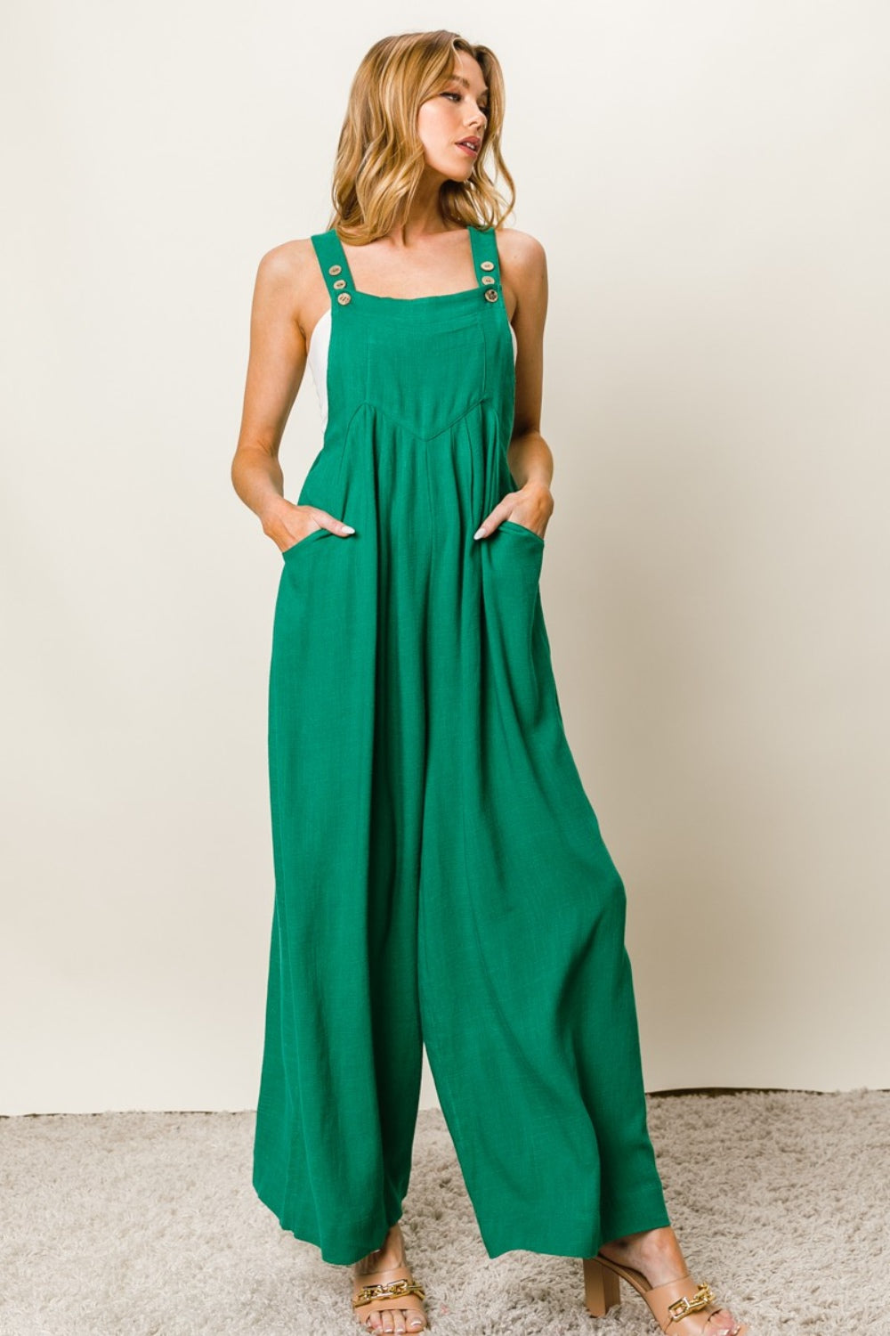 BiBi Texture Sleeveless Wide Leg Jumpsuit - AllIn Computer