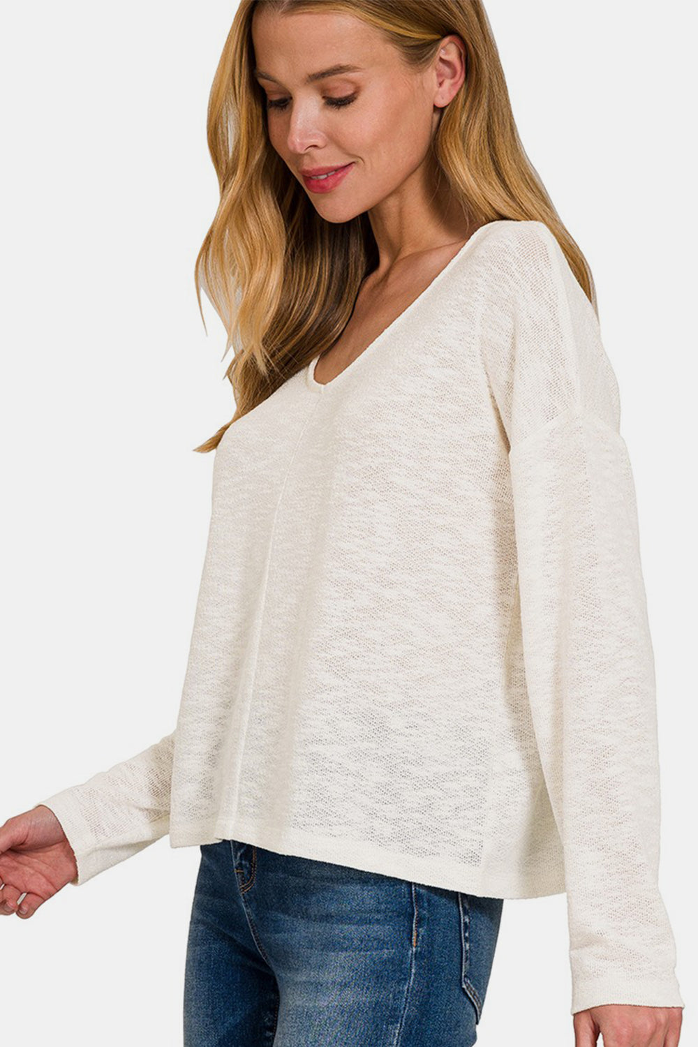 Zenana V-Neck Dropped Shoulder Long Sleeve T-Shirt - AllIn Computer