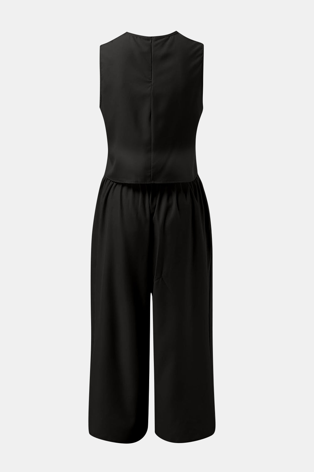 Round Neck Top and Wide Leg Pants Set - AllIn Computer