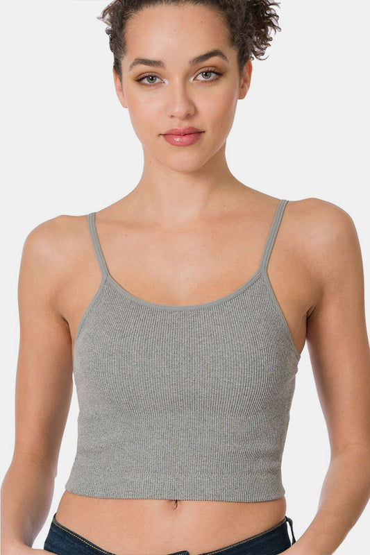 Zenana Ribbed Seamless Cropped Cami with Bra Pads | CLOTHING,SHOES & ACCESSORIES | cami, cropped cami, ribbed cami, seamless cami, Ship from USA, Zenana | Trendsi