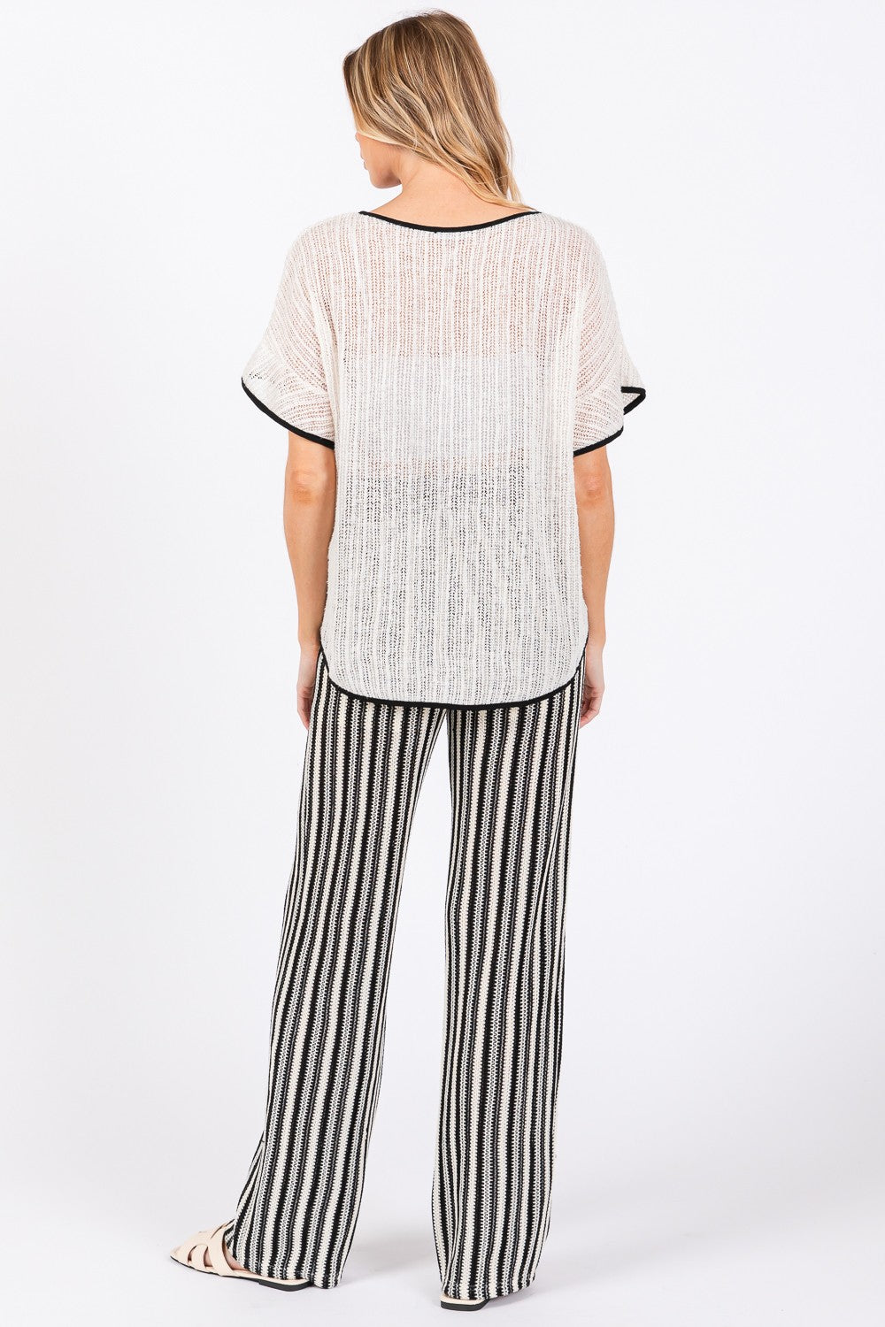 GeeGee Contrast Trim Short Sleeve Knit Cover Up - AllIn Computer