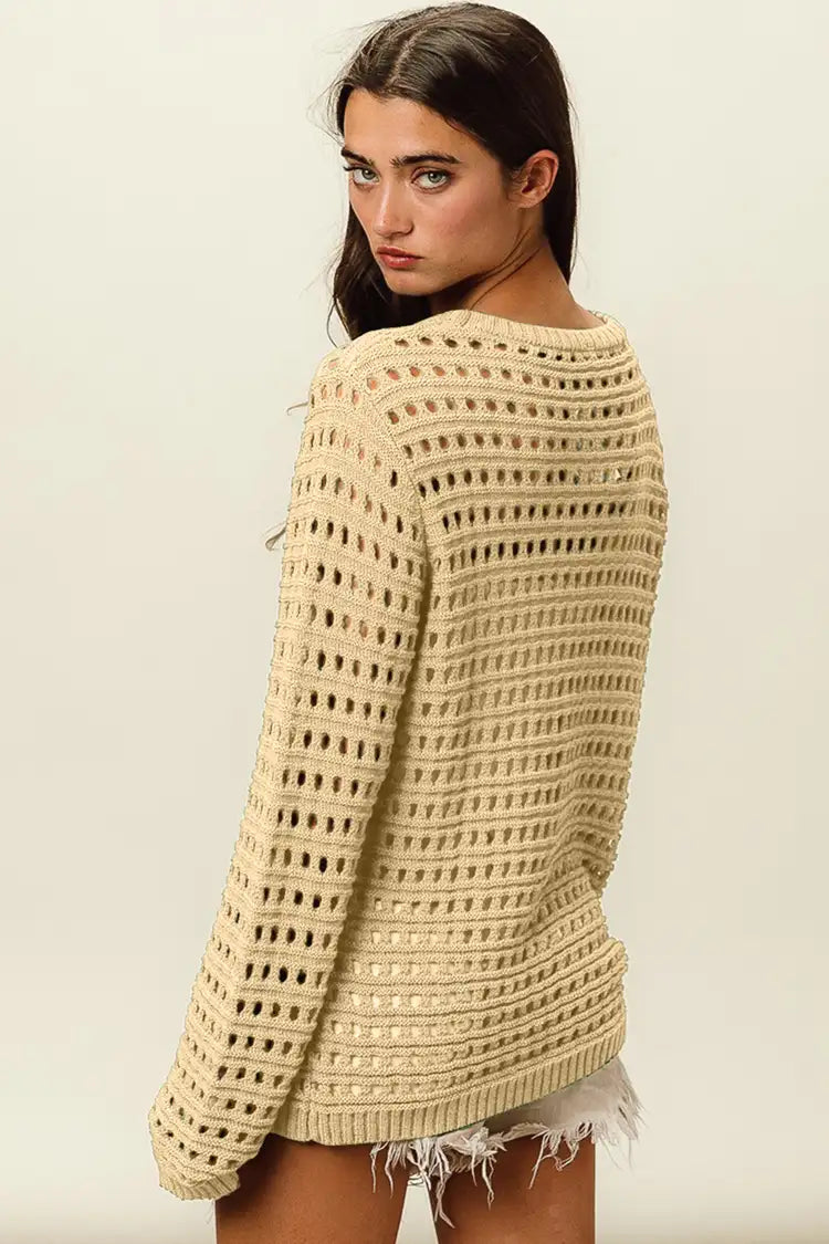 BiBi Round Neck Openwork Knit Cover-Up