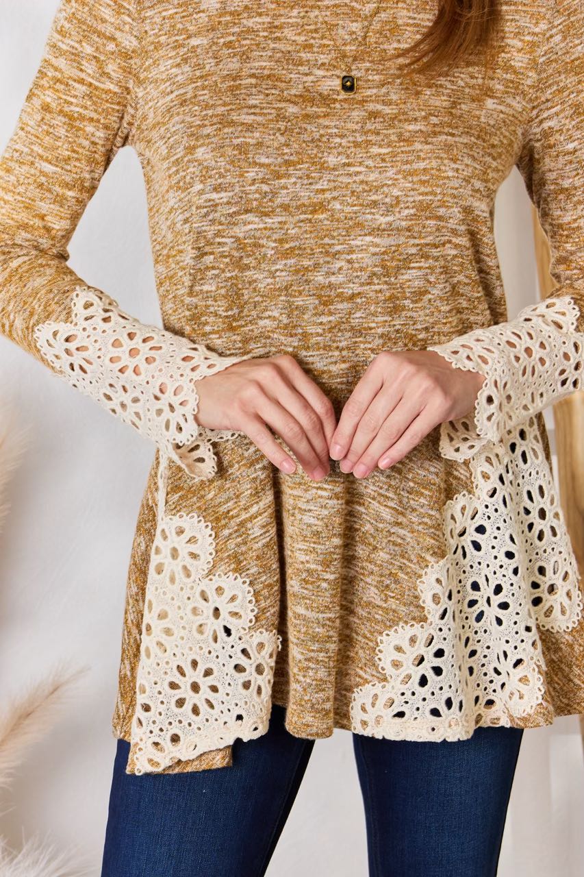 Hailey & Co Round Neck Crochet Detail Knit Top - AllIn Computer