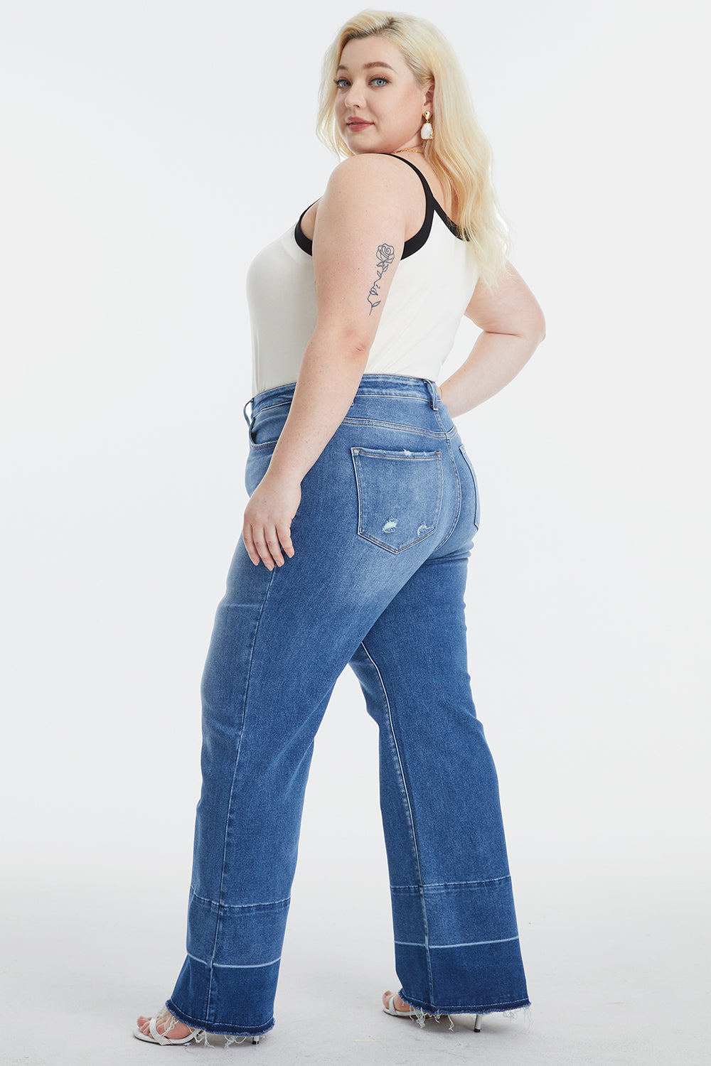 BAYEAS Full Size High Waist Cat's Whisker Wide Leg Jeans - AllIn Computer