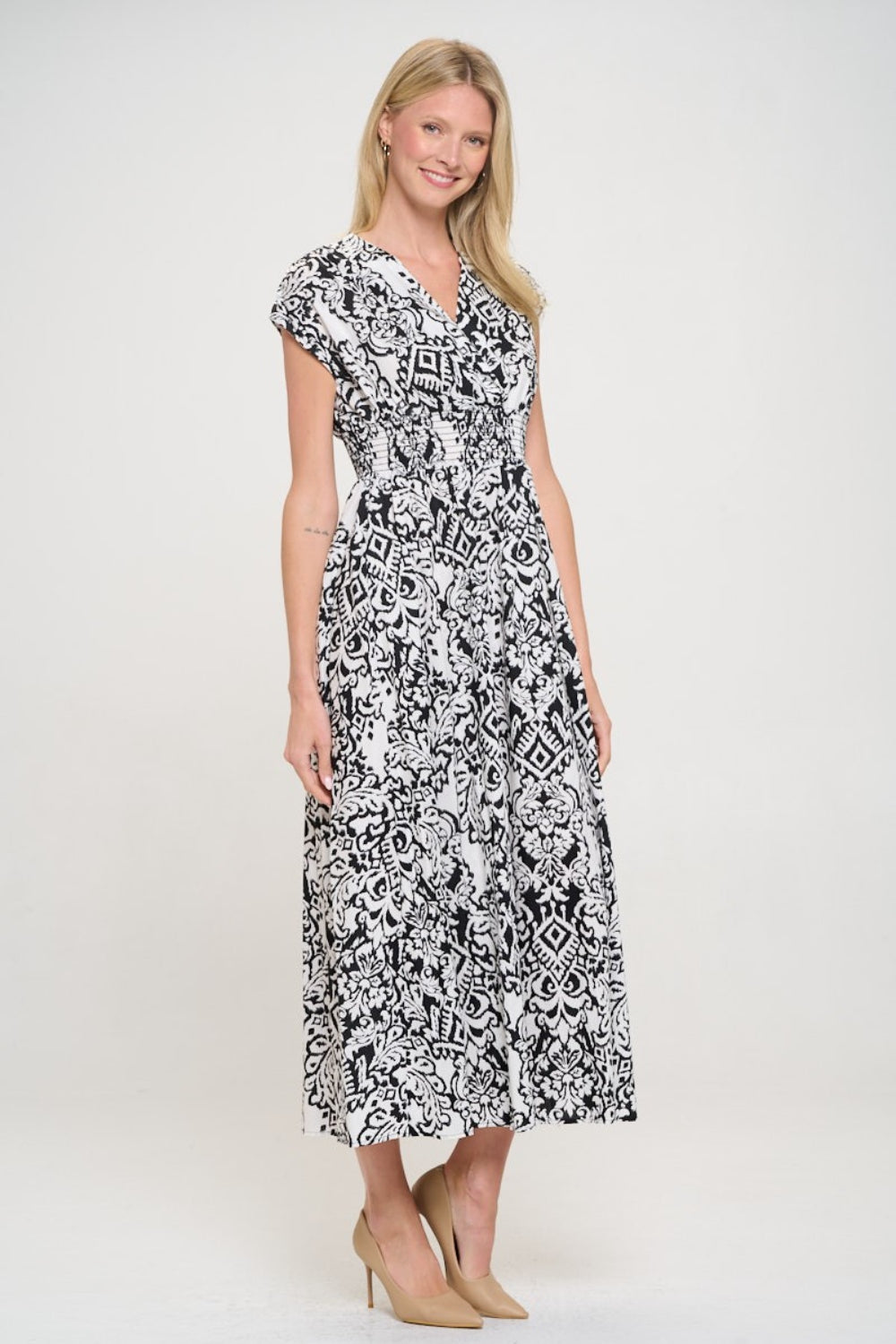 RENEE C Printed Smocked Waist Maxi Dress - AllIn Computer