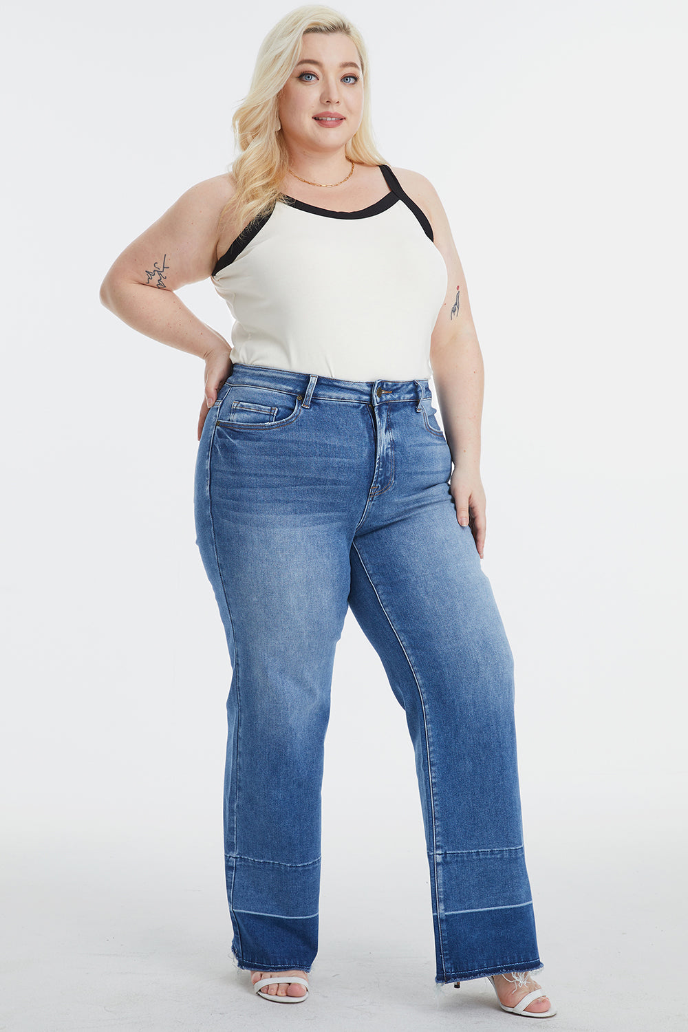 BAYEAS Full Size High Waist Cat's Whisker Wide Leg Jeans - AllIn Computer