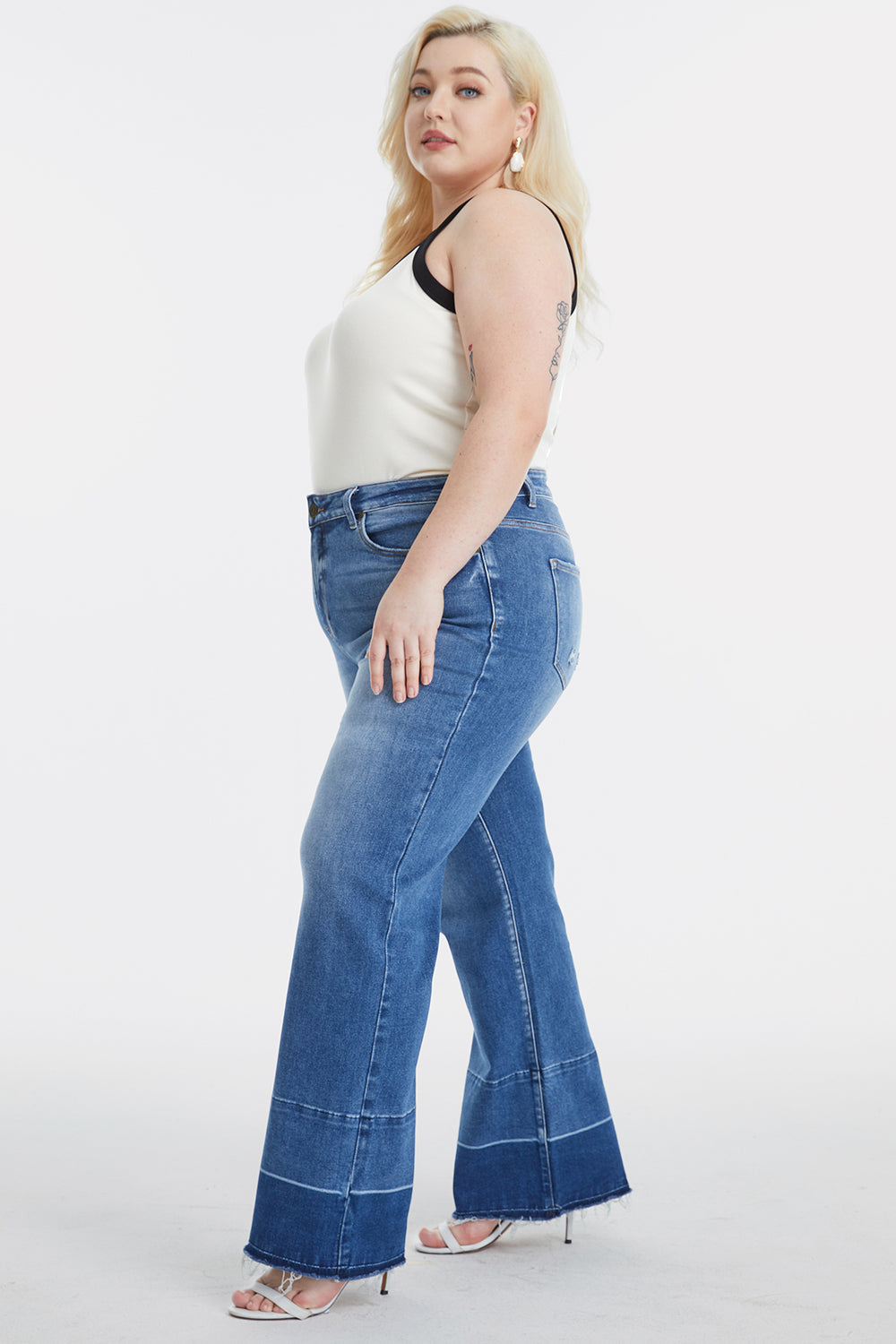 BAYEAS Full Size High Waist Cat's Whisker Wide Leg Jeans - AllIn Computer