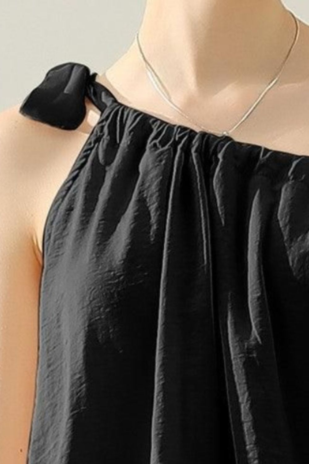 Ninexis One Shoulder Bow Tie Strap Satin Silk Top - AllIn Computer