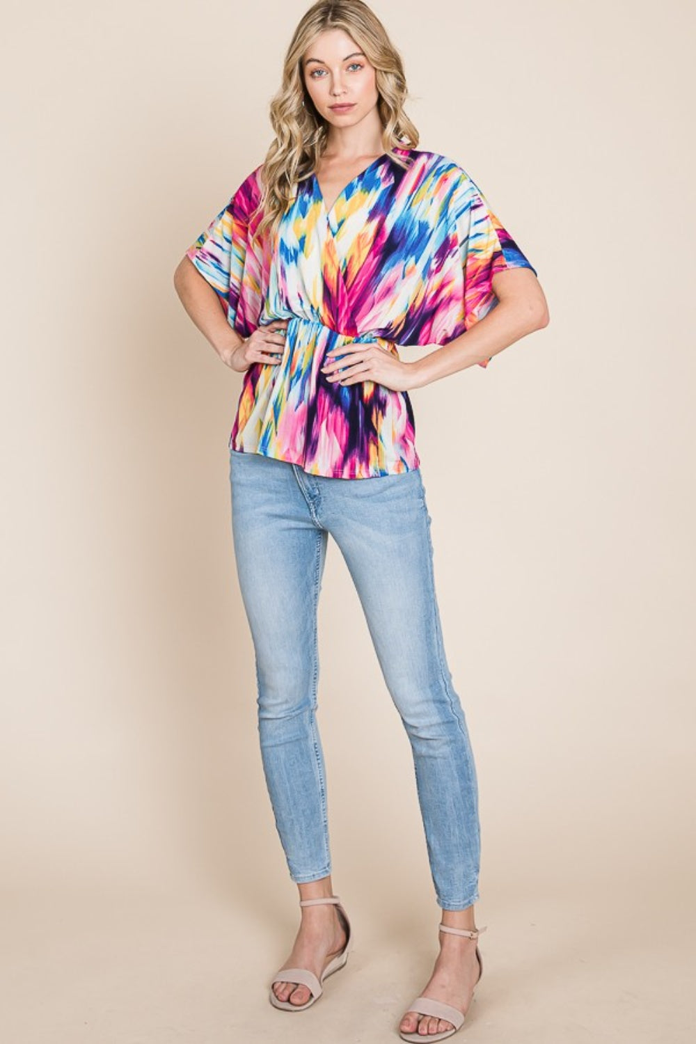 BOMBOM Printed Surplice Peplum Blouse - AllIn Computer