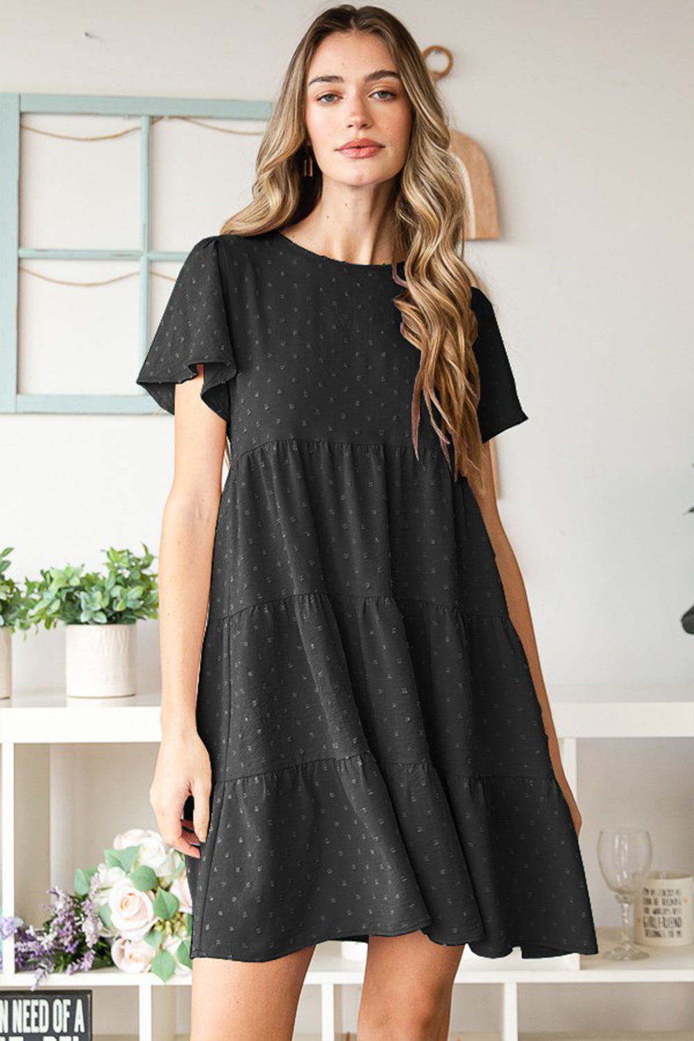 Heimish Swiss Dot Short Sleeve Tiered Dress - AllIn Computer