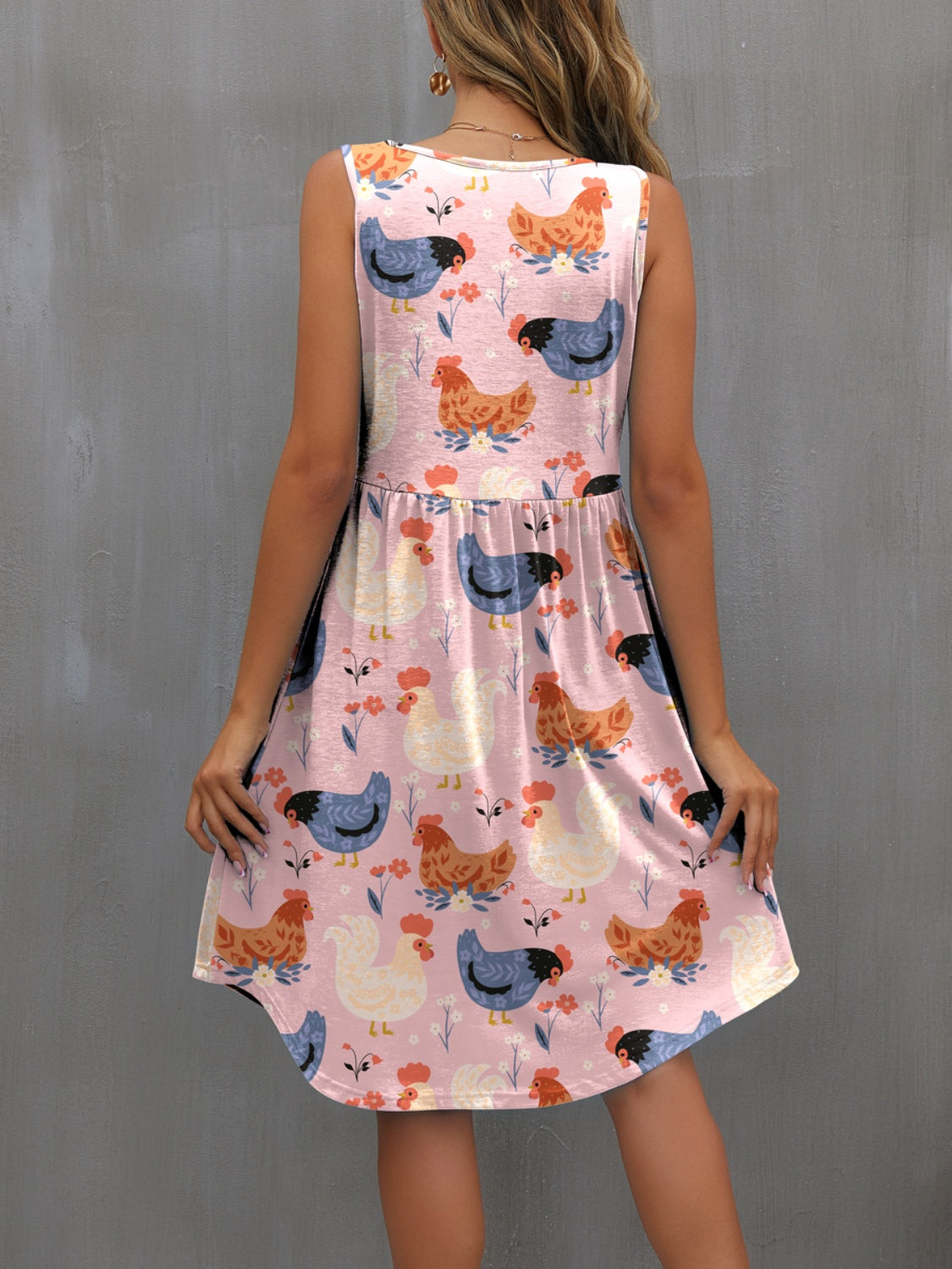 Printed Round Neck Sleeveless Dress - AllIn Computer