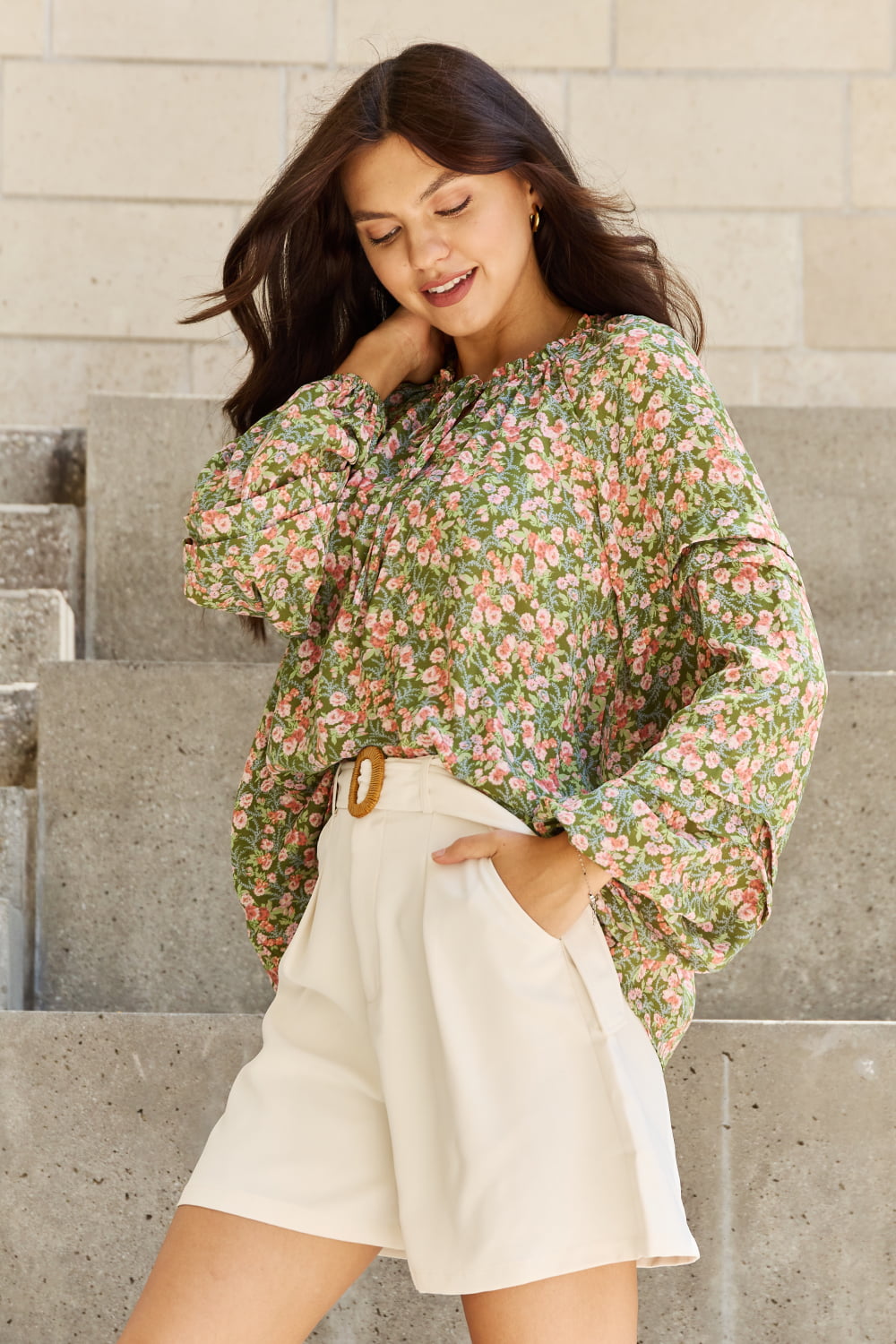 HEYSON She's Blossoming Full Size Balloon Sleeve Floral Blouse - AllIn Computer