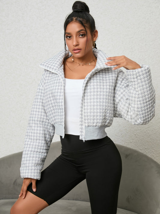 Houndstooth Zip-Up Jacket | CLOTHING,SHOES & ACCESSORIES | CATHSNNA, hooded jacket, jacket, Ship From Overseas | Trendsi