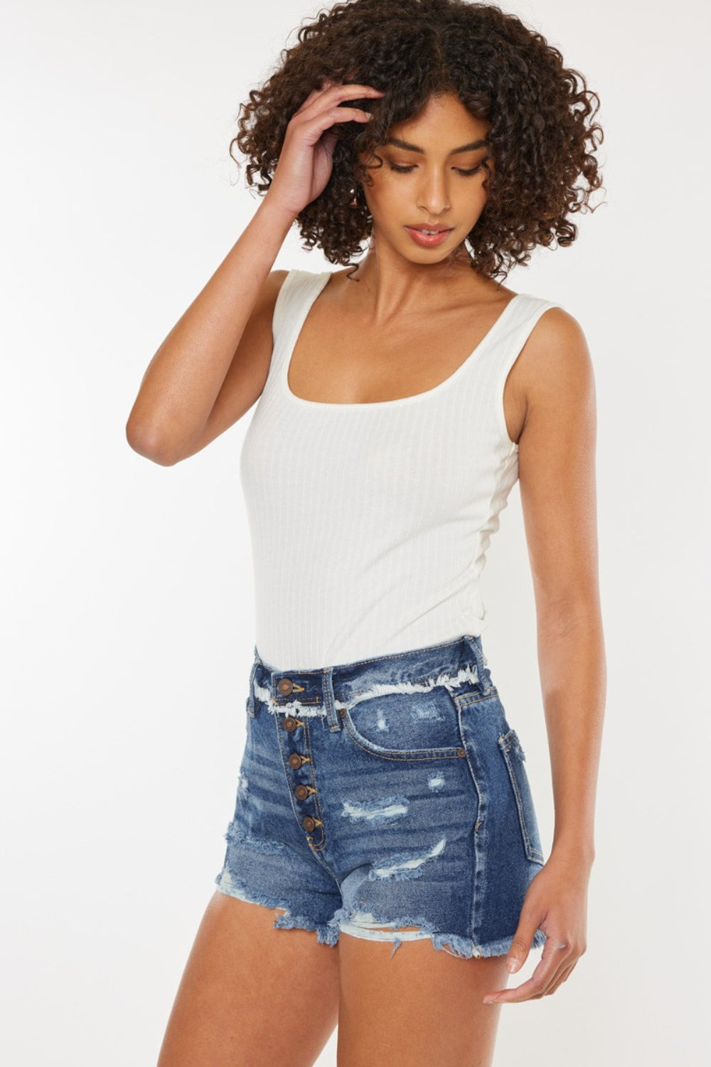 Kancan Distressed Button Fly Denim Shorts - AllIn Computer