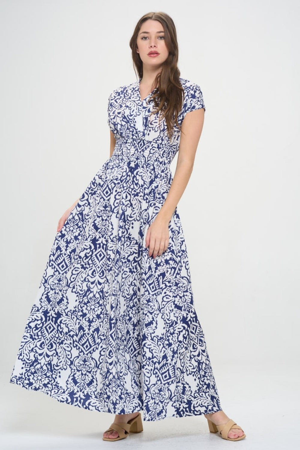 RENEE C Printed Smocked Waist Maxi Dress - AllIn Computer