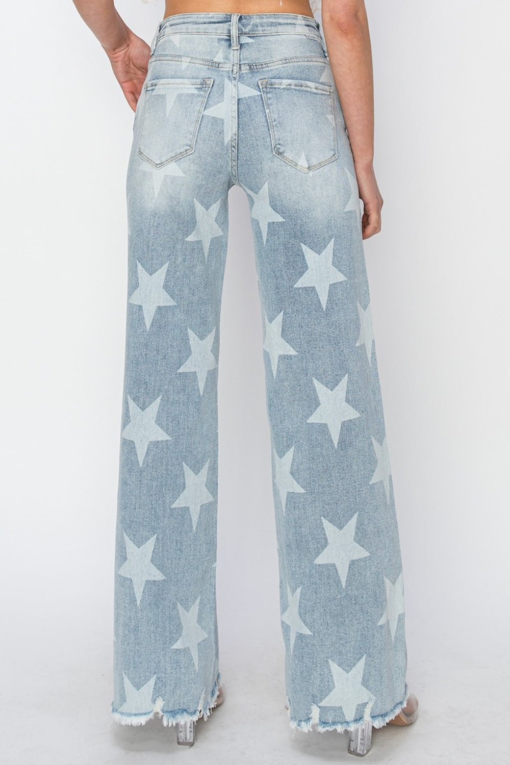 RISEN Full Size Raw Hem Star Wide Leg Jeans - AllIn Computer