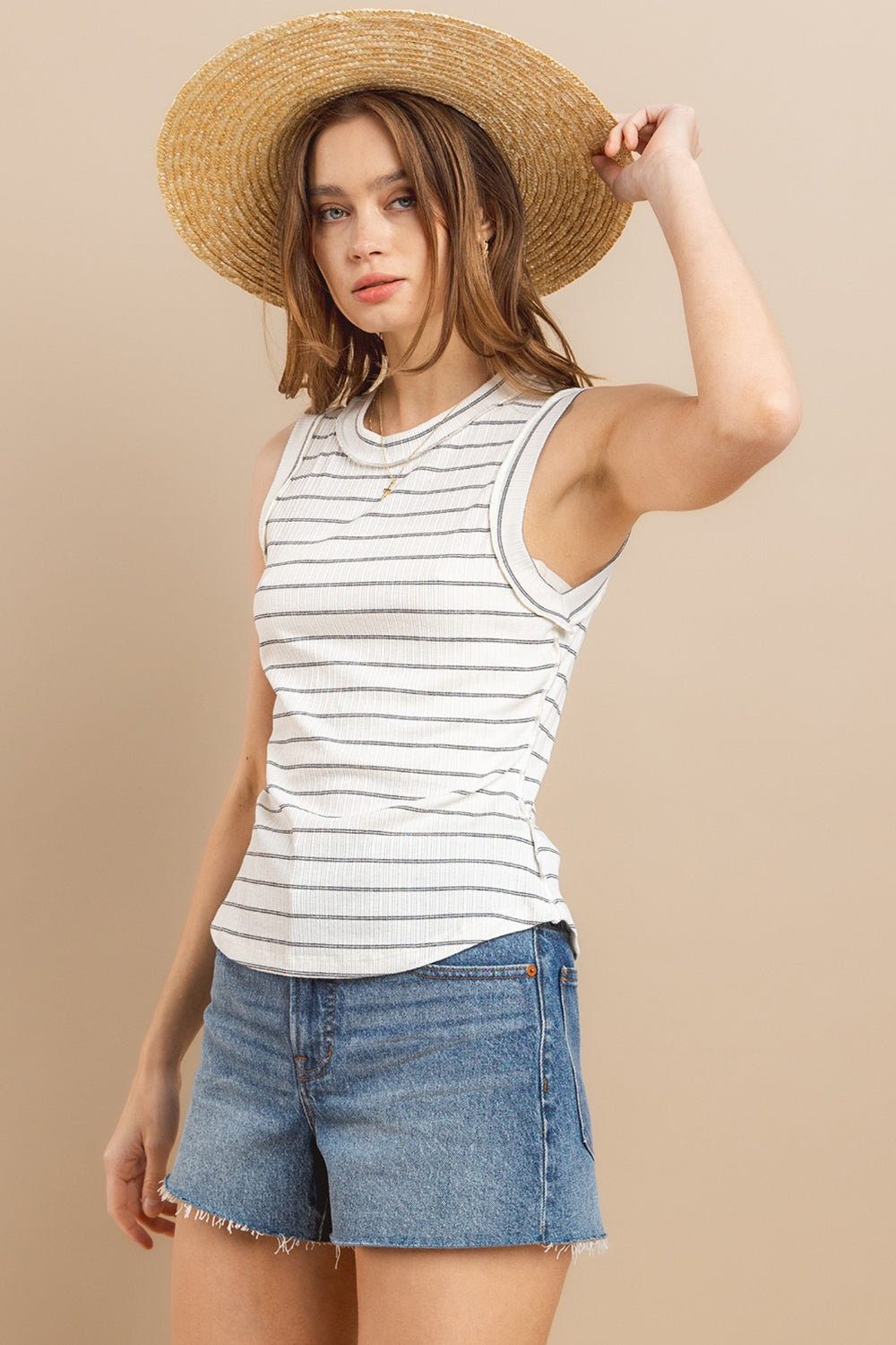 Ces Femme Striped Round Neck Tank - AllIn Computer